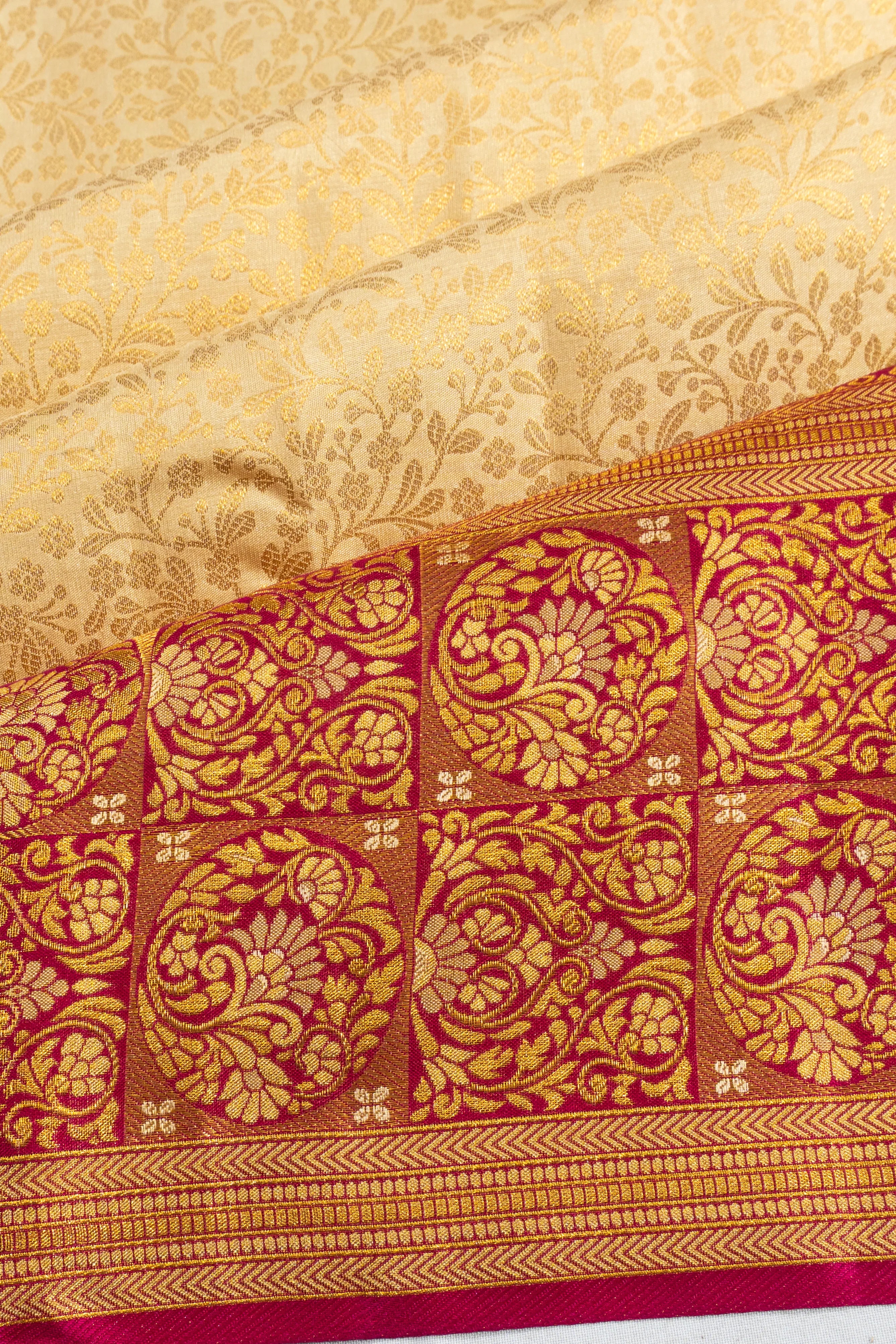 Taranga Kanchi Silk Brocade Cream Saree