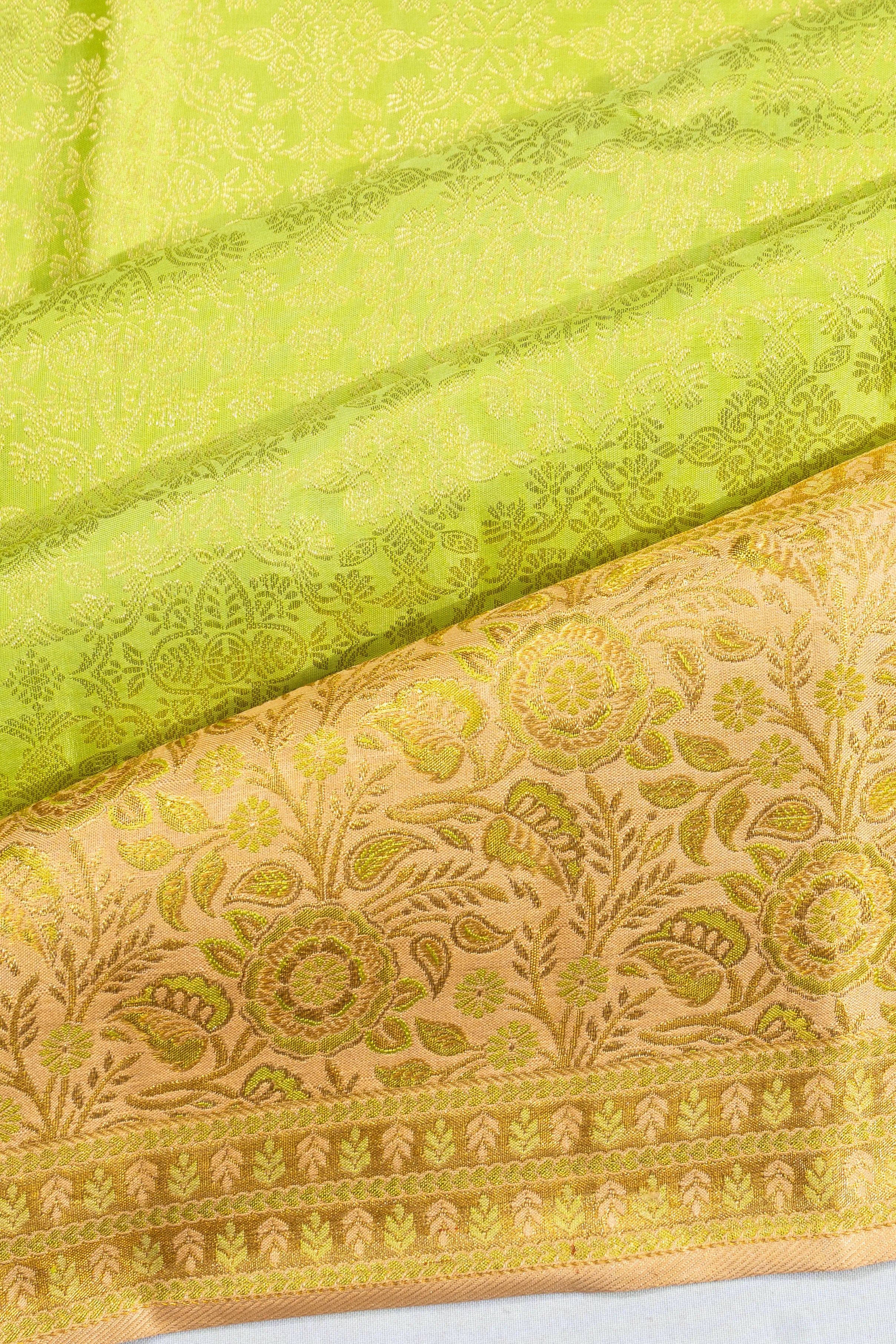 Taranga Kanchi Silk Brocade Parrot Green Saree