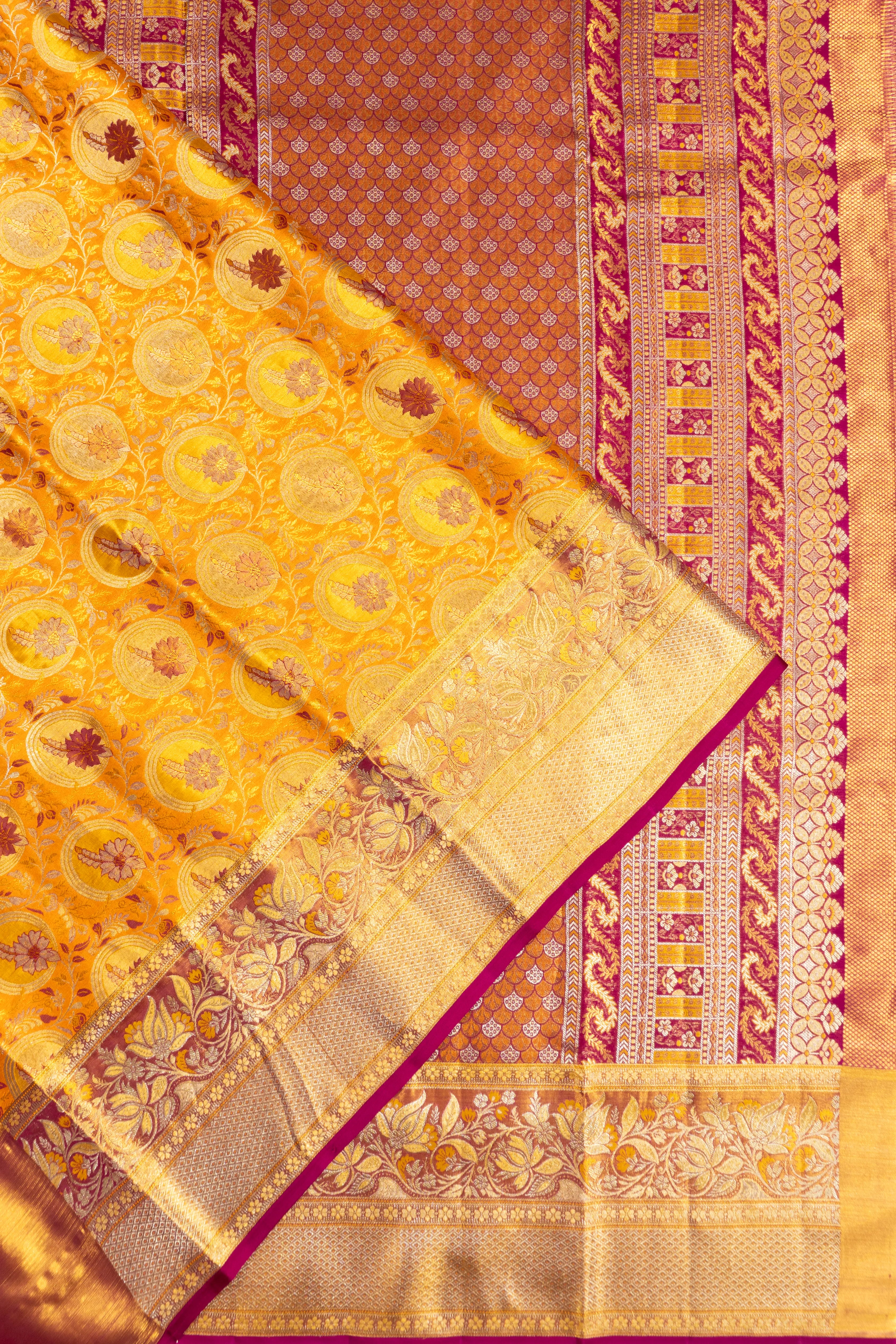 Kanchipuram Silk Tissue Brocade Yellow Saree