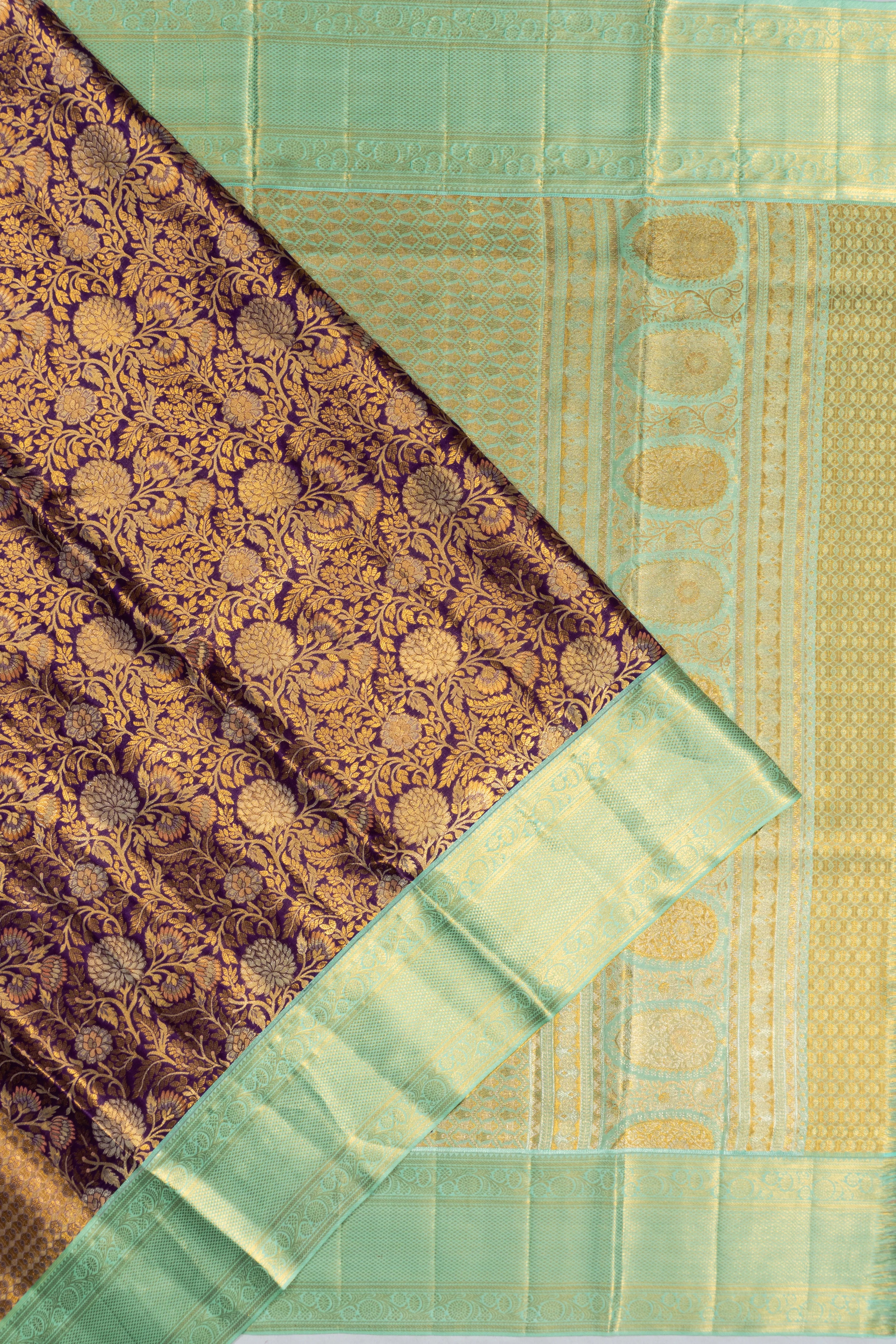 Kanchipuram Silk Tissue Brocade Dark Blue Saree