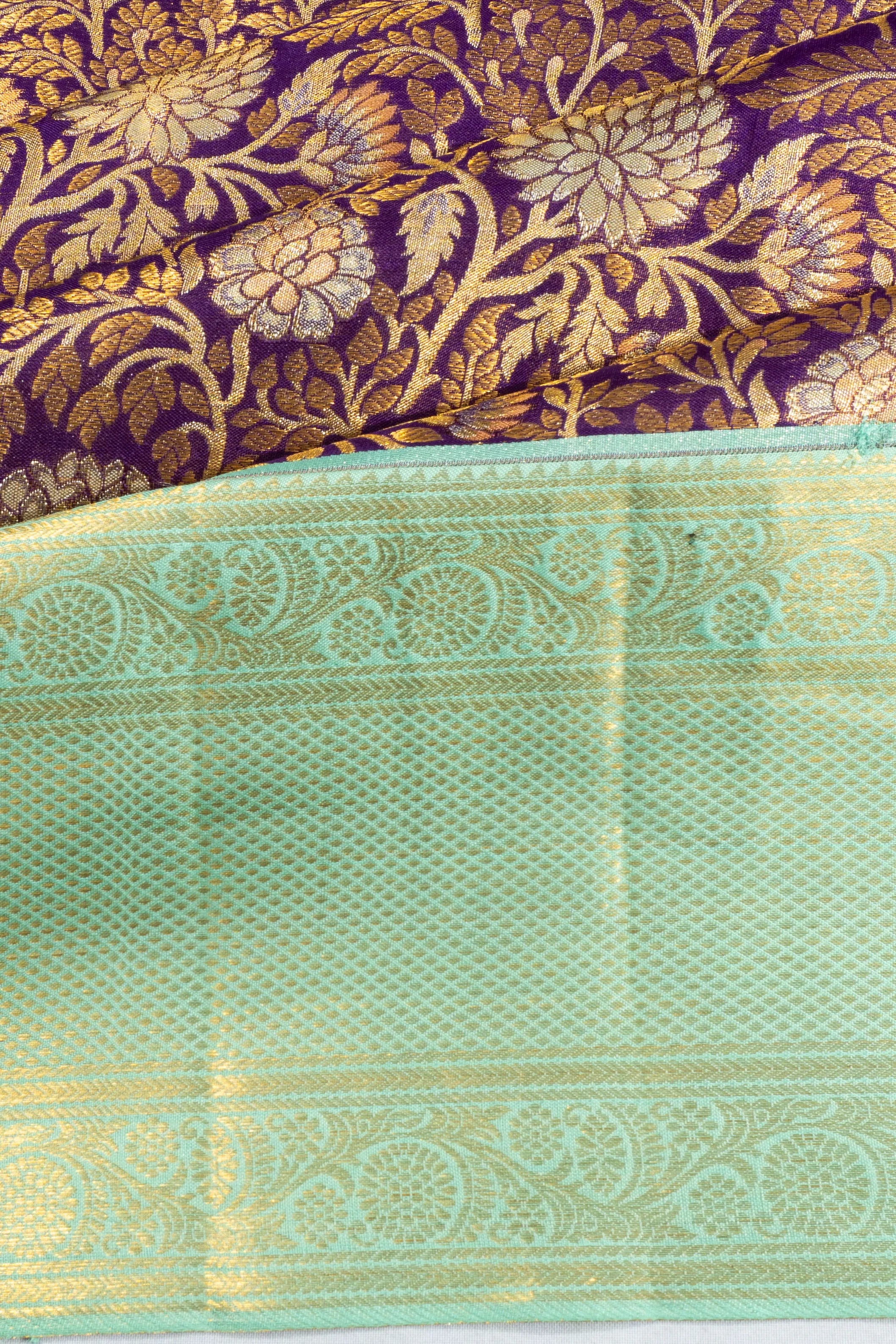 Kanchipuram Silk Tissue Brocade Dark Blue Saree