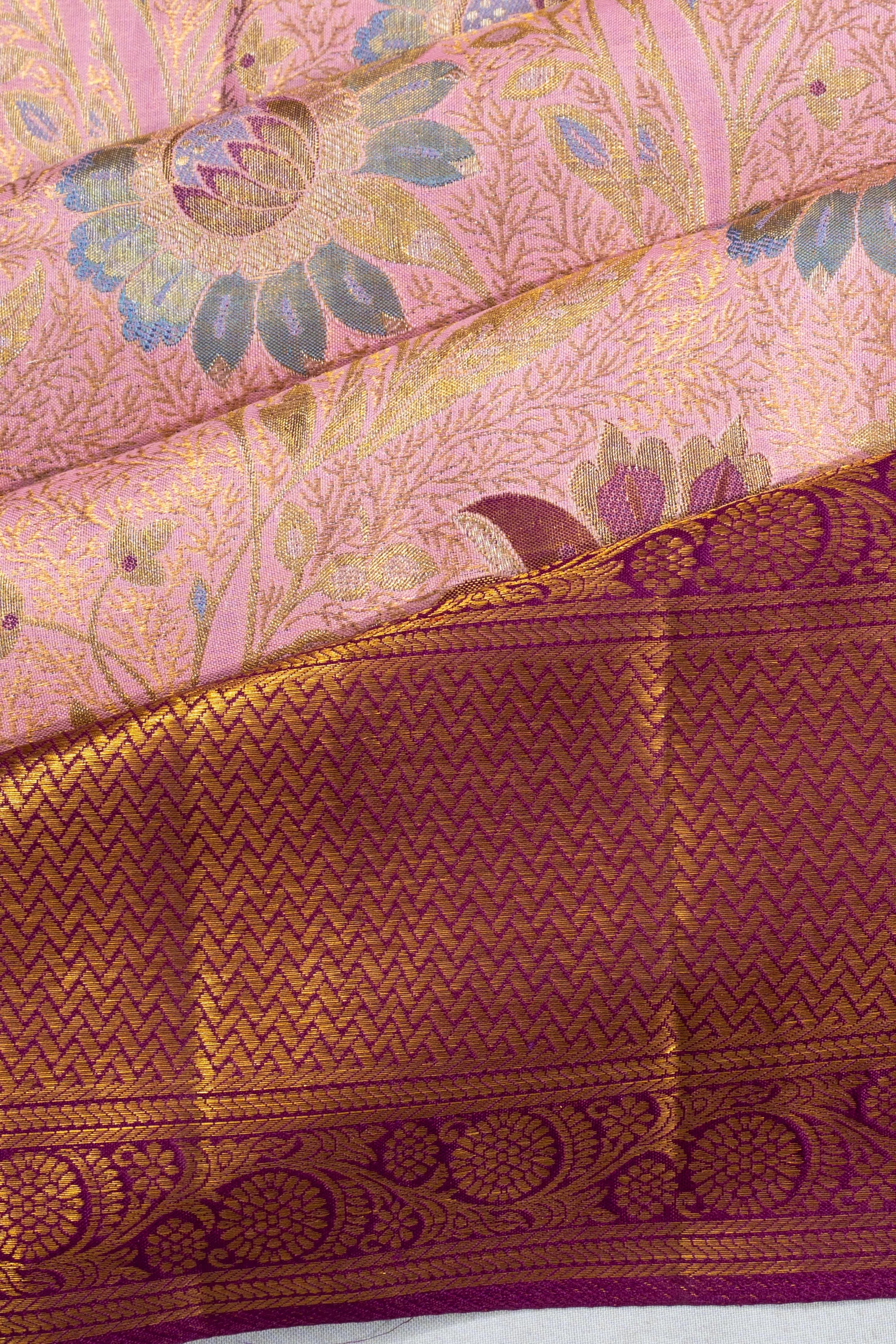 Kanchipuram Silk Tissue Brocade Baby Pink Saree