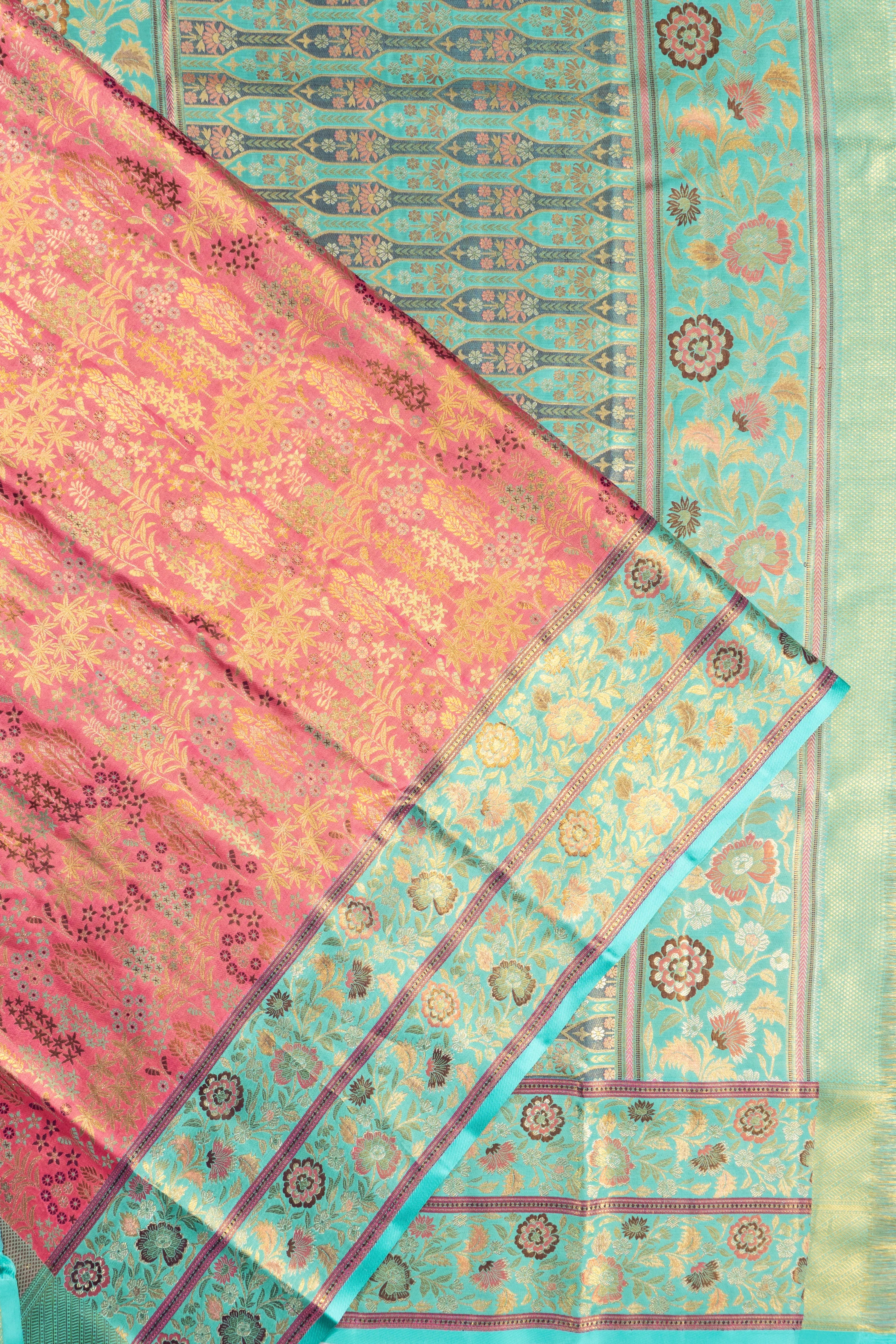 Kanchipuram Silk Tissue Brocade Baby Pink Saree