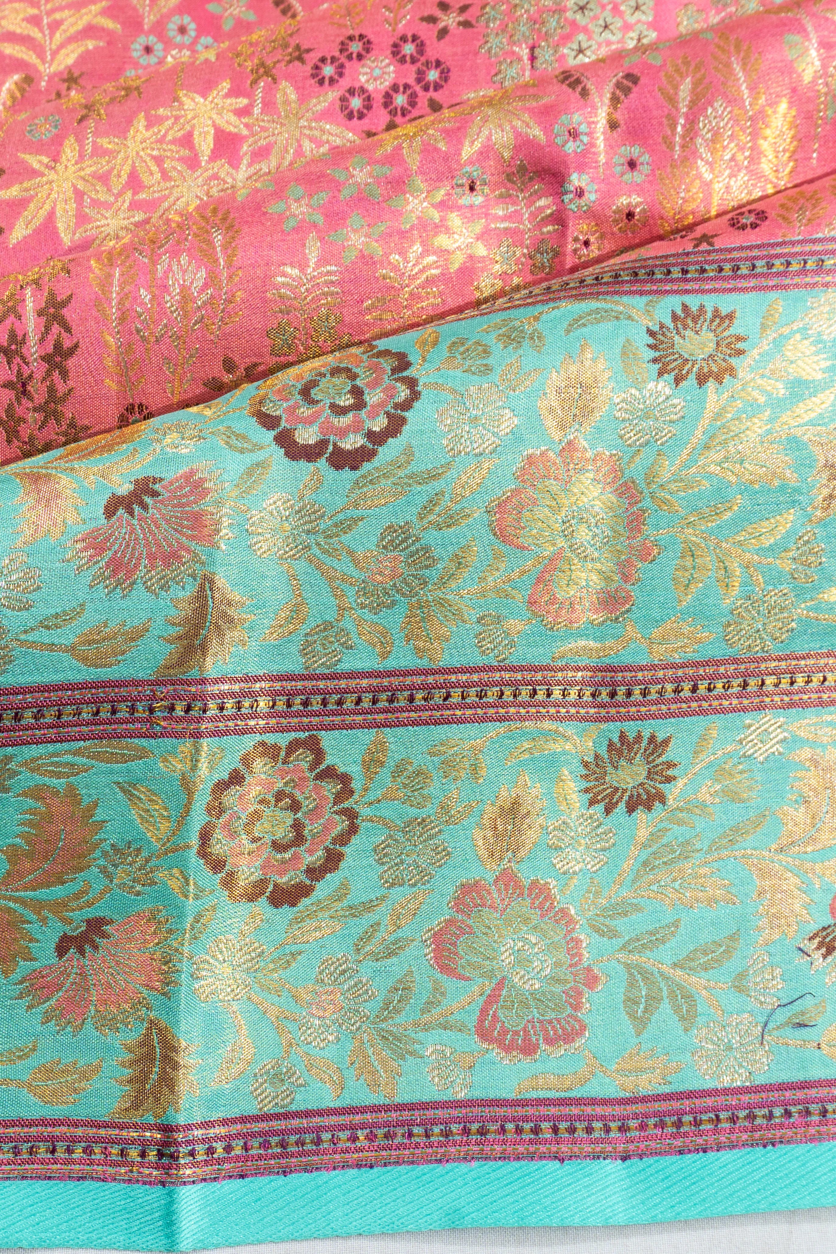 Kanchipuram Silk Tissue Brocade Baby Pink Saree