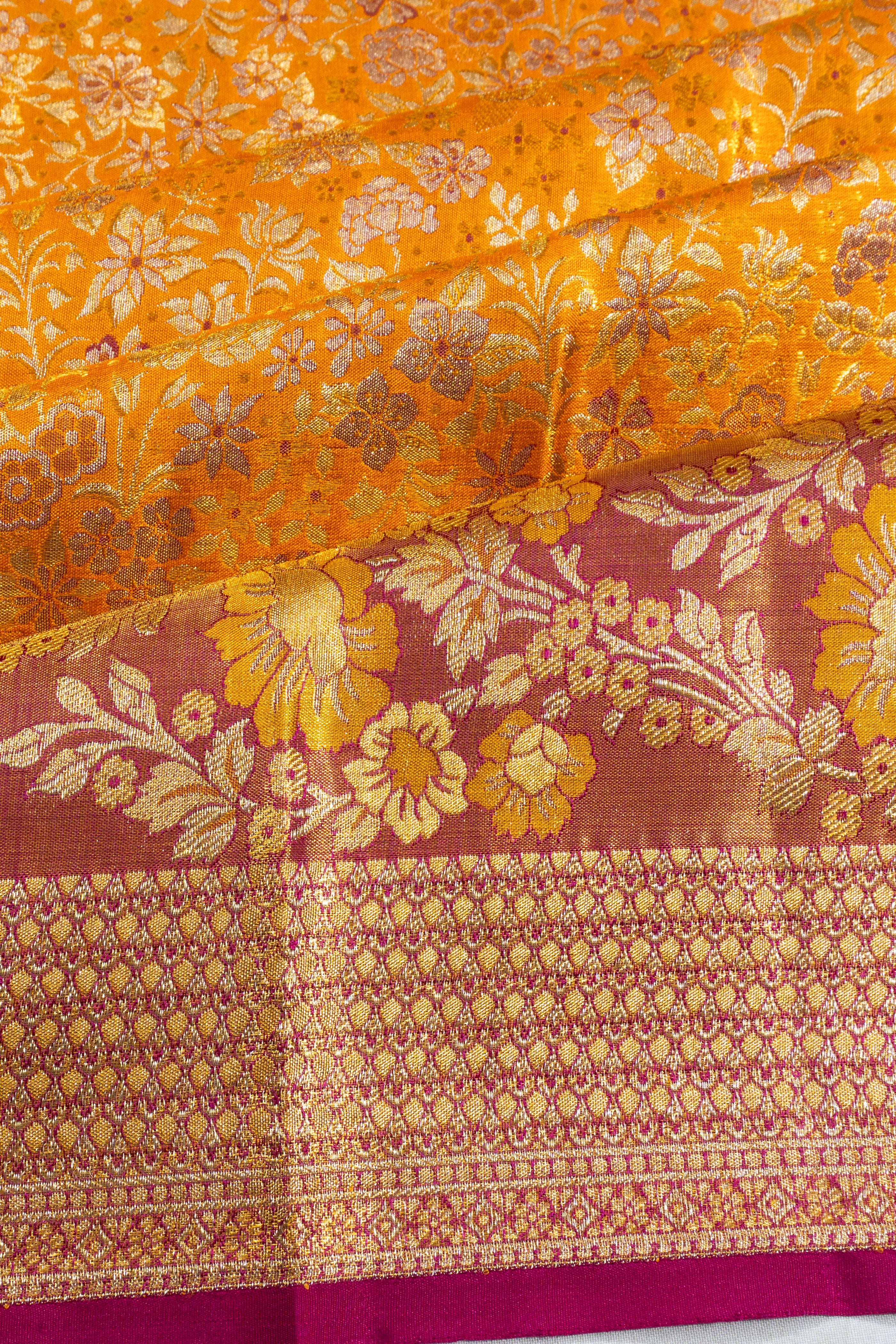 Kanchipuram Silk Tissue Brocade Yellow Saree