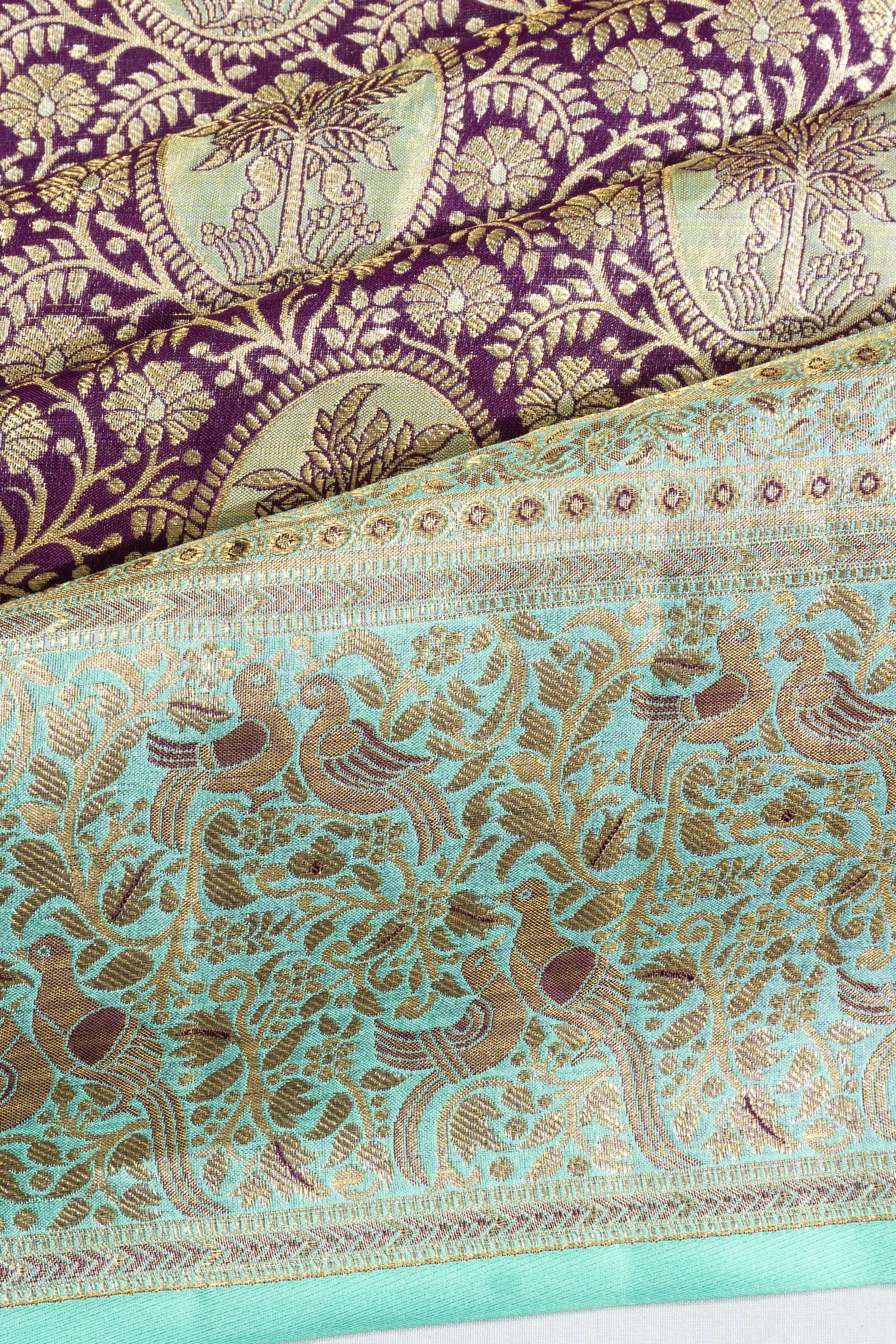 Kanchipuram Silk Tissue Brocade Violet Saree