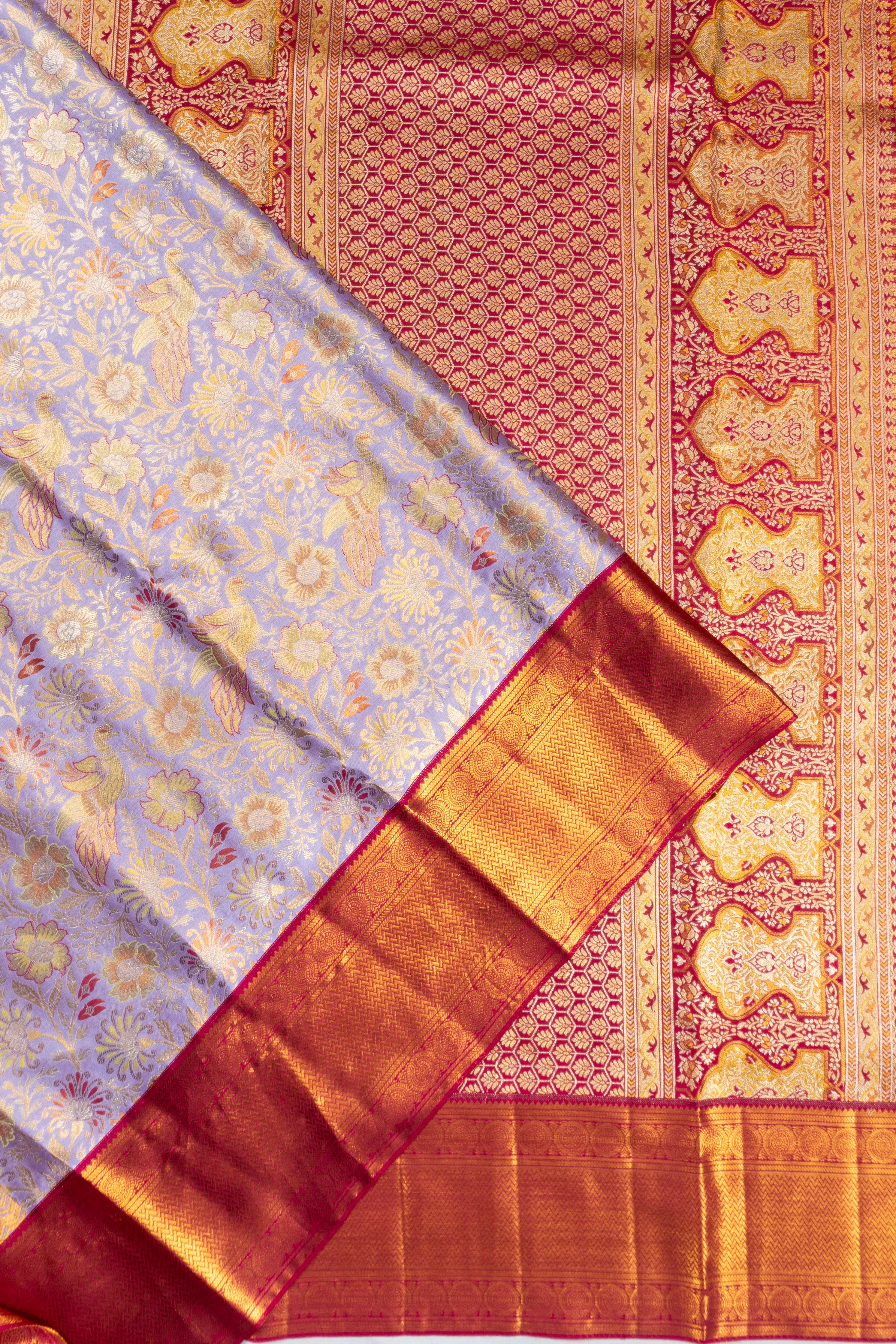 Kanchipuram Silk Tissue Brocade Lavender Saree