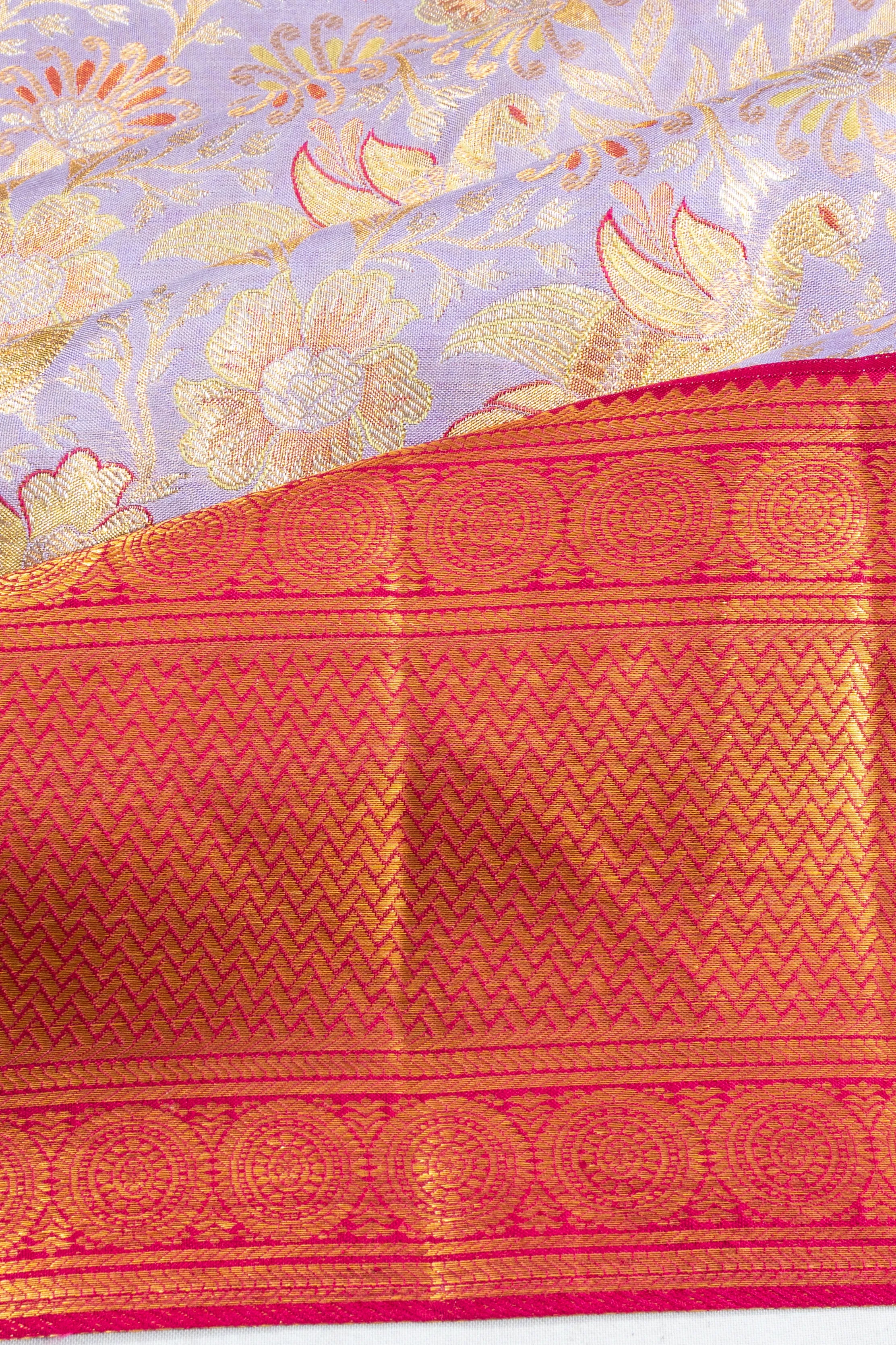 Kanchipuram Silk Tissue Brocade Lavender Saree