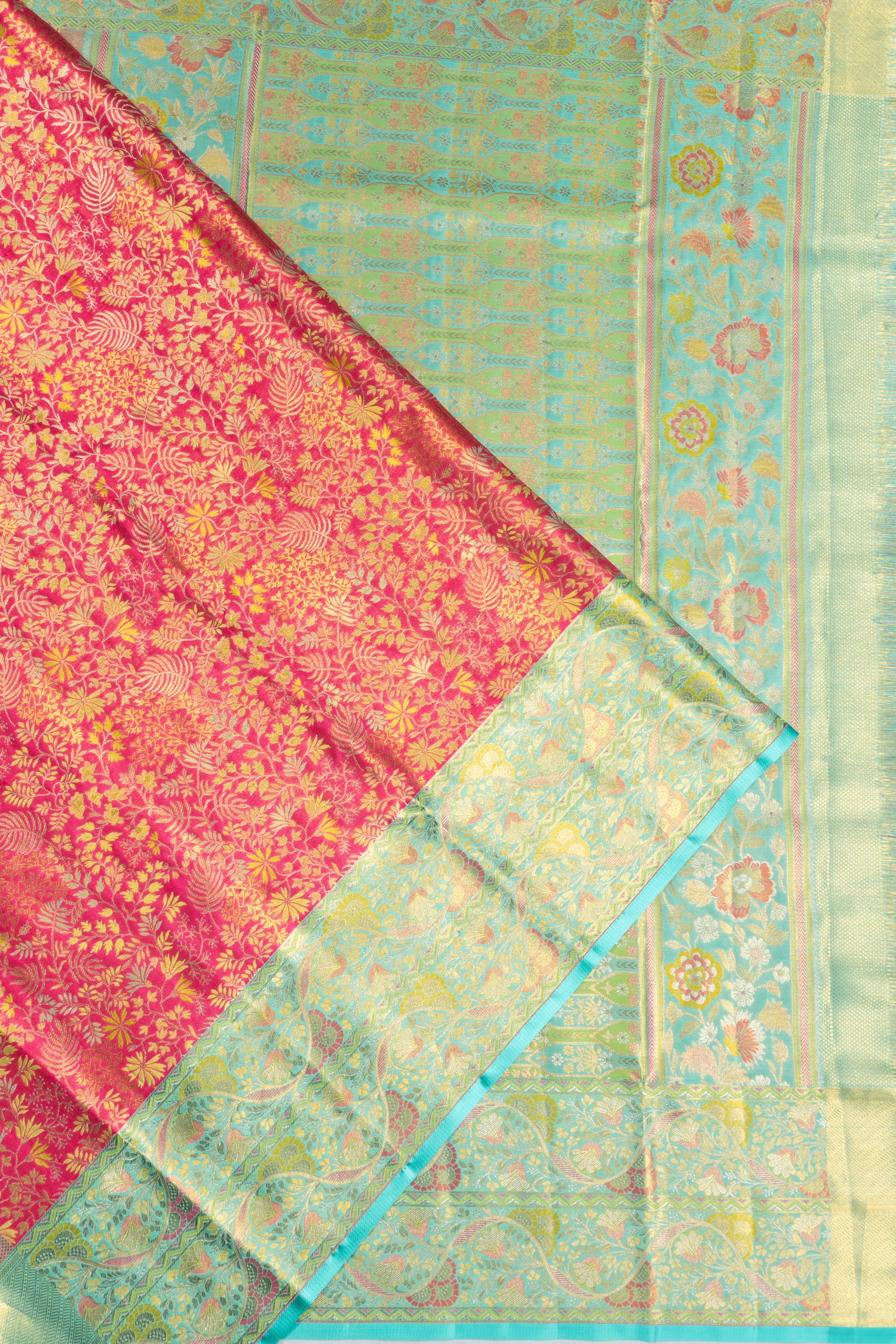 Kanchipuram Silk Tissue Brocade Pink Saree