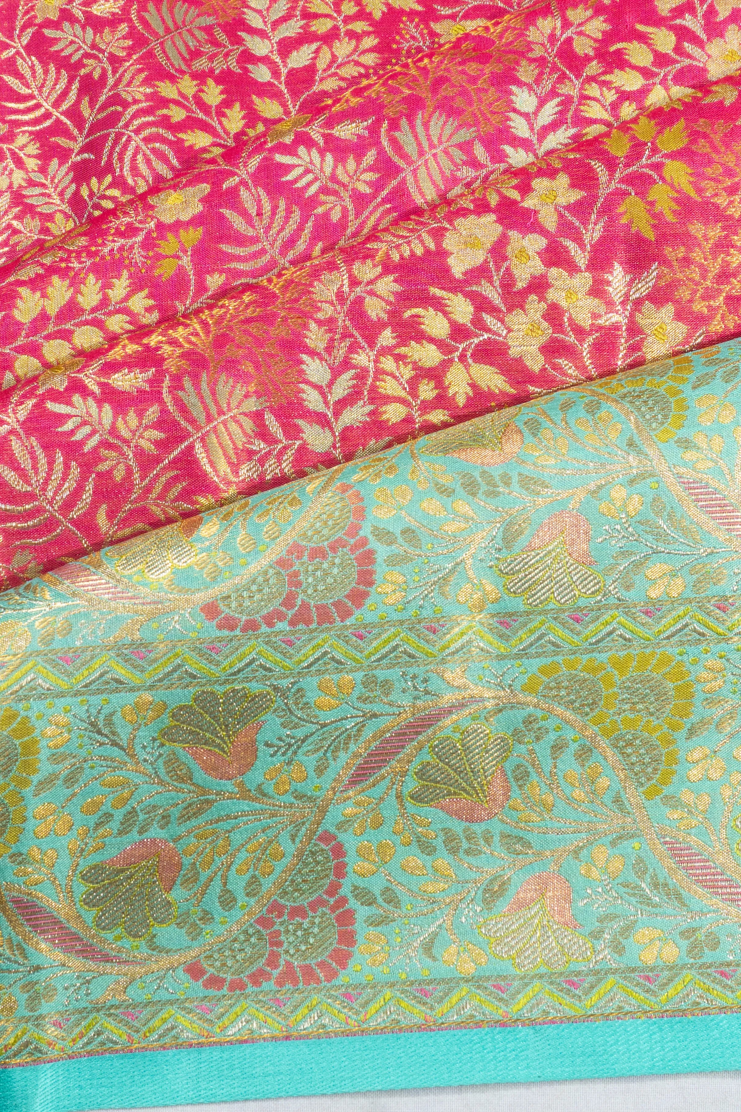 Kanchipuram Silk Tissue Brocade Pink Saree