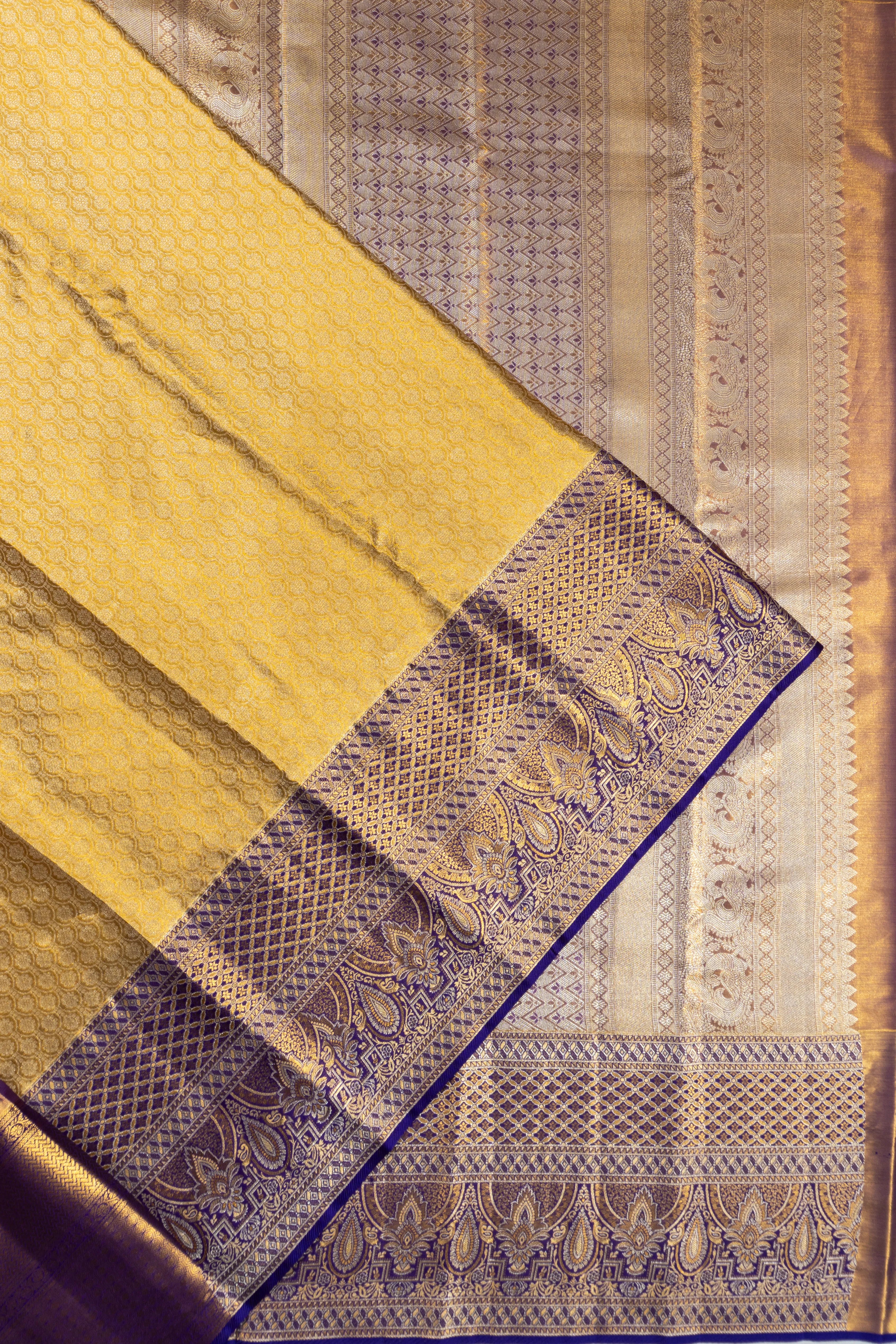 Taranga Kanchi Silk Tissue Brocade Gold Saree