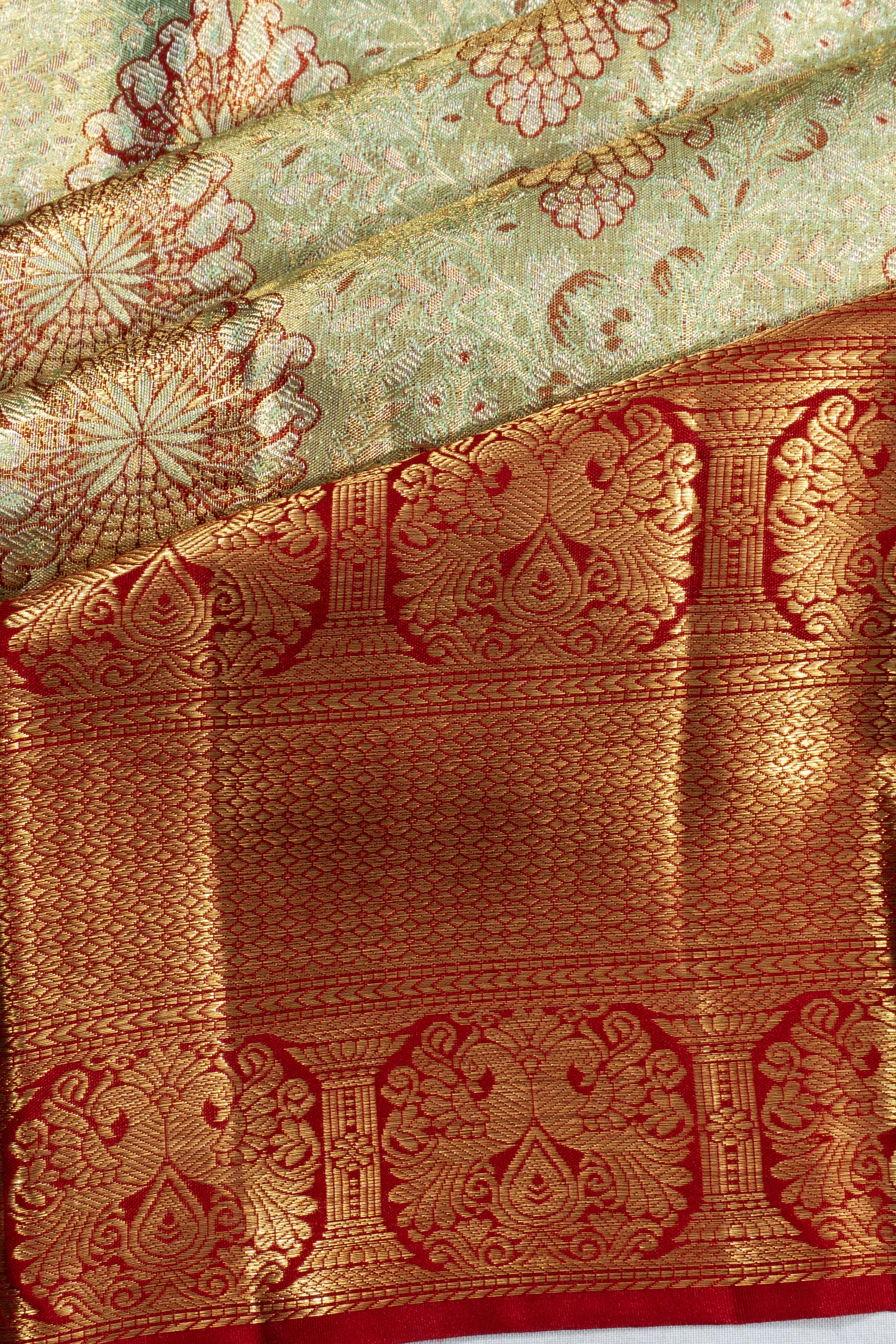 Taranga Kanchi Silk Tissue Brocade Pastel Green Saree