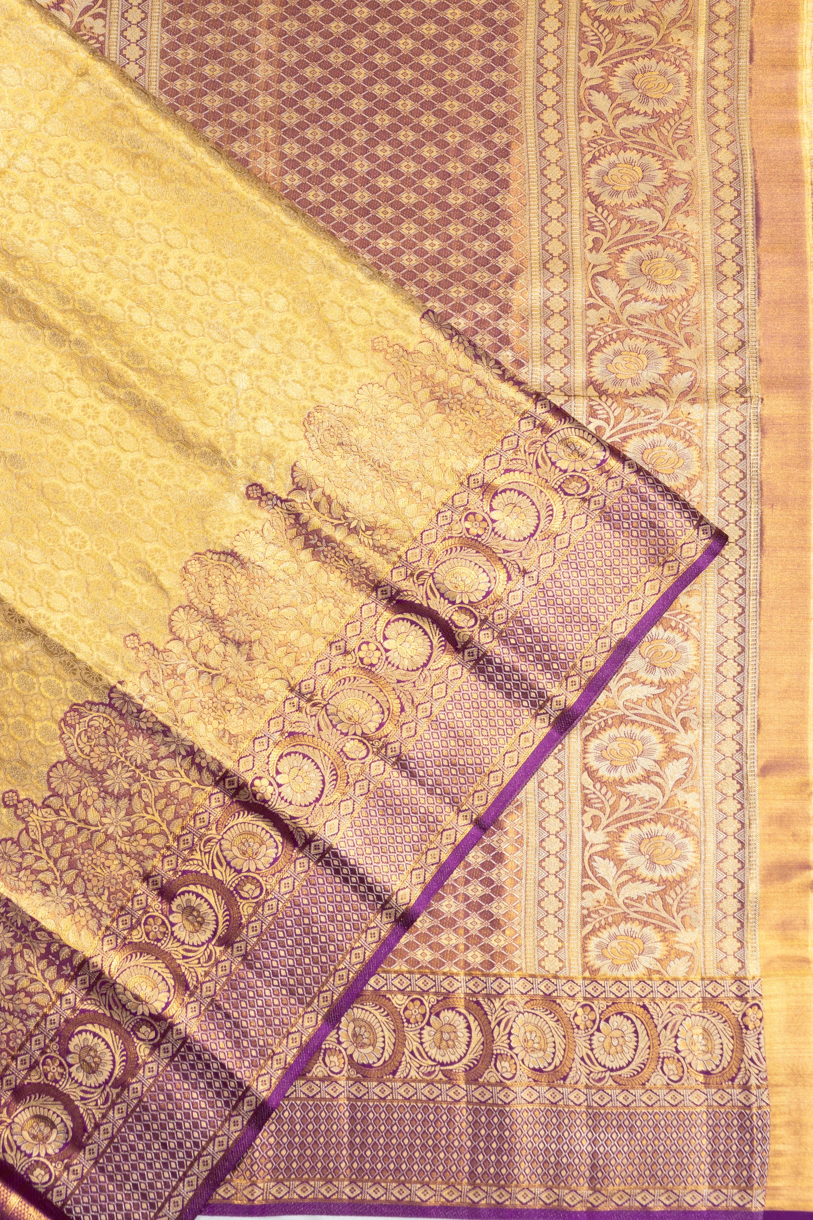 Taranga Kanchi Silk Tissue Brocade Gold Saree