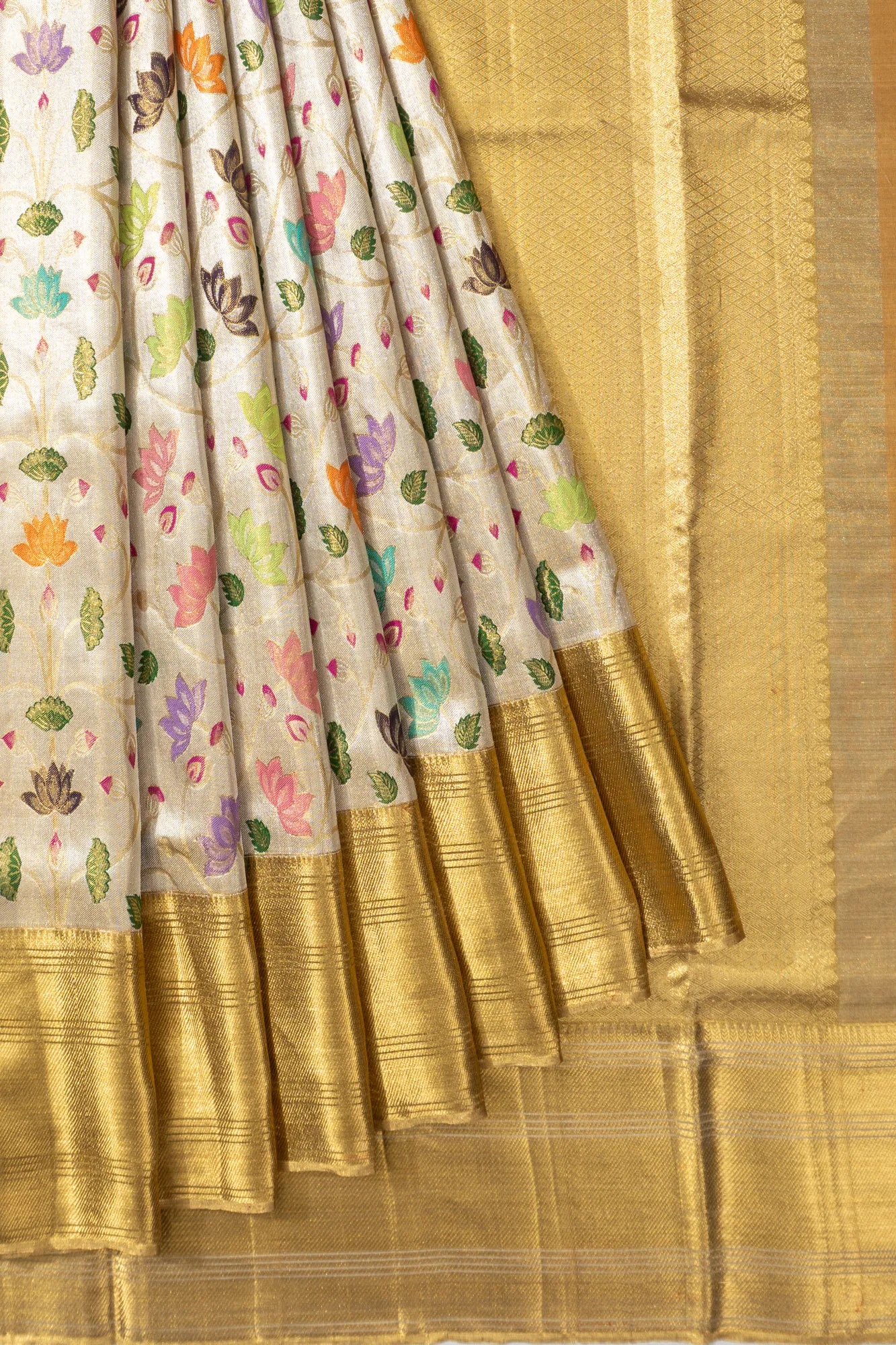 Kanchipuram Silk Tissue Meenakari Jaal Silver Saree
