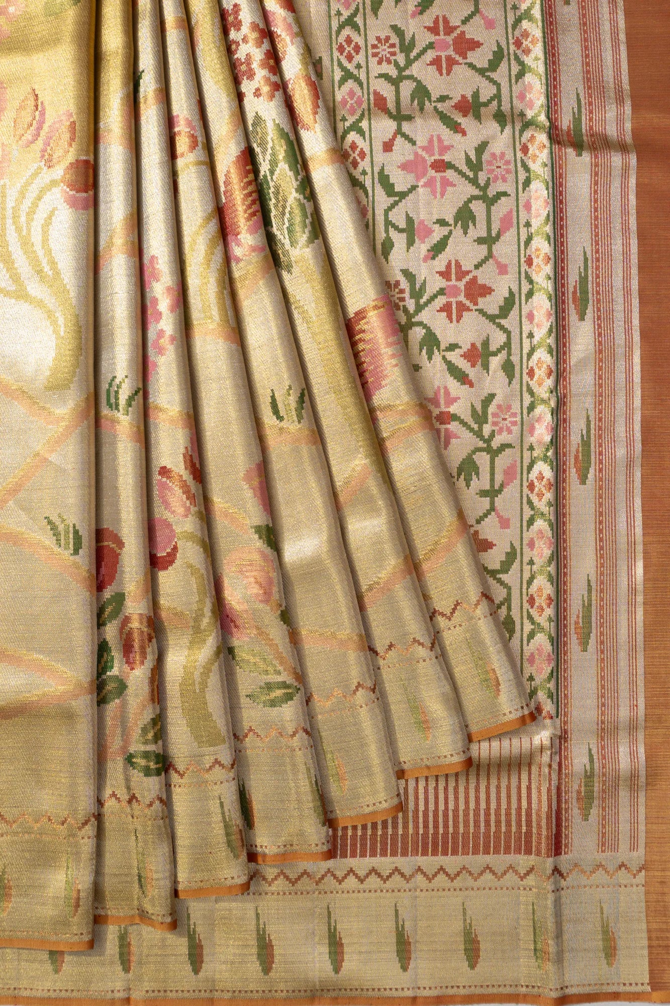 Kanchipuram Silk Tissue Brocade Gold Saree