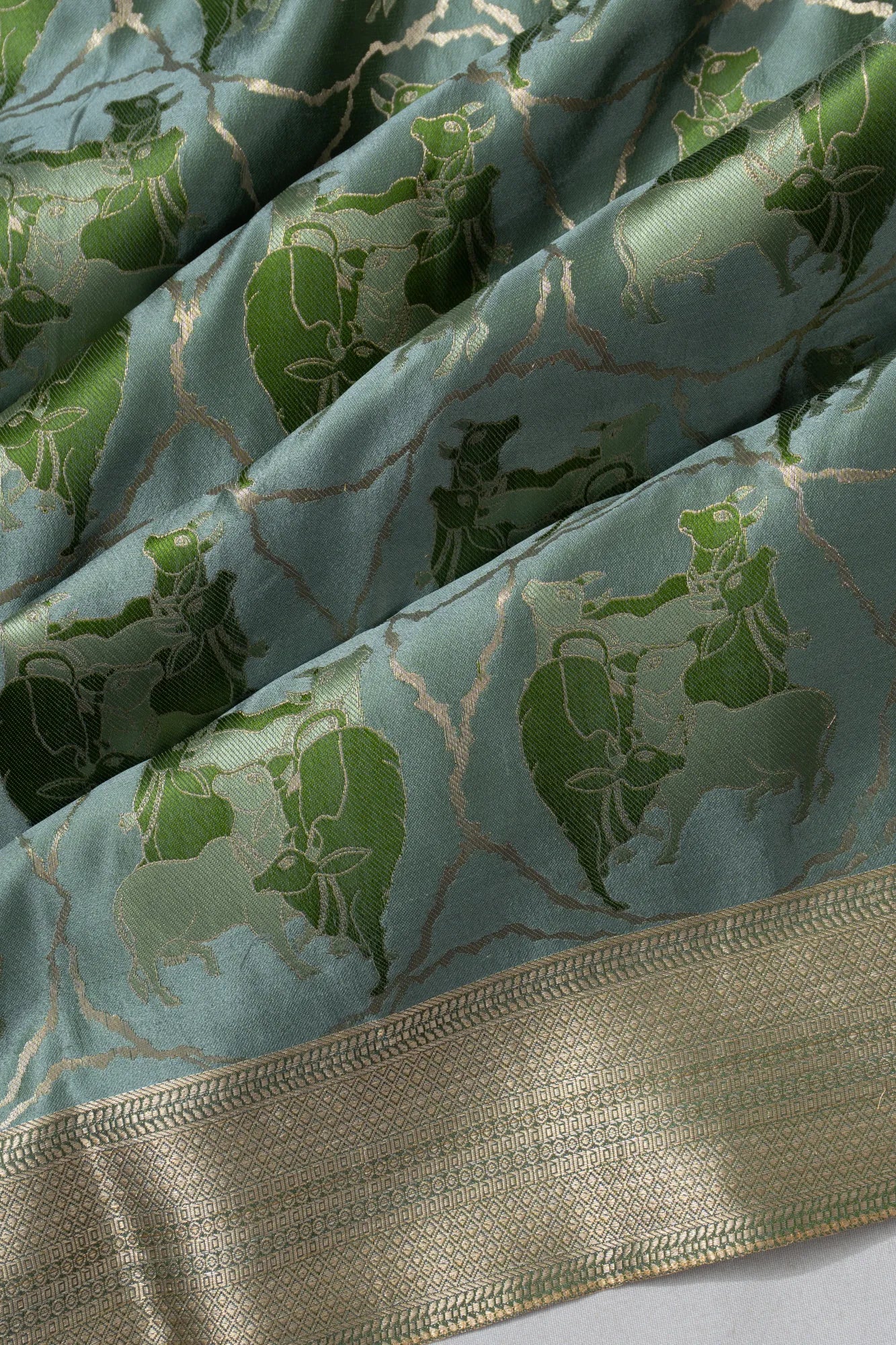 Banarasi Satin Pichwai Brocade Green Saree