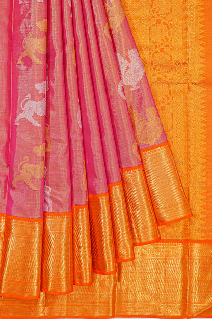 Kanchipuram Silk Tissue Butta Pink Saree