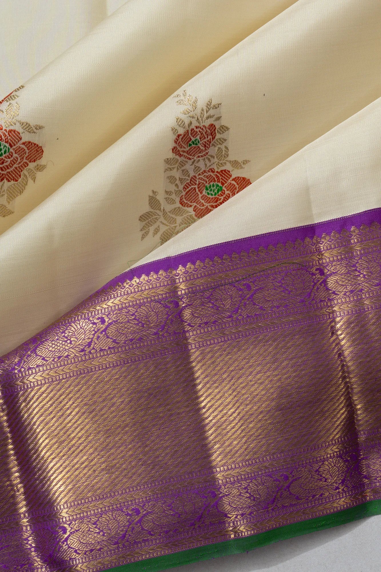 Kanchipuram Silk Butta Cream Saree
