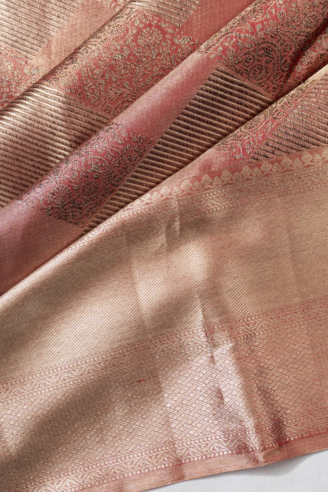 Taranga Kanchi Silk Tissue Geometrical Brocade Pink Saree