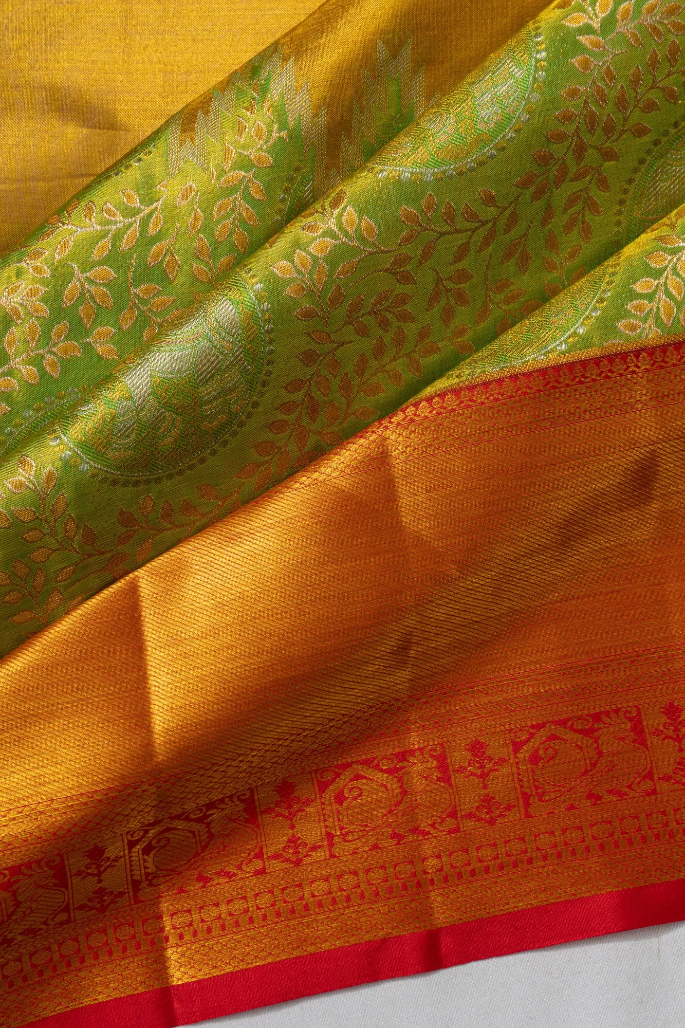 Kanchipuram Silk Tissue Brocade Parrot Green Saree