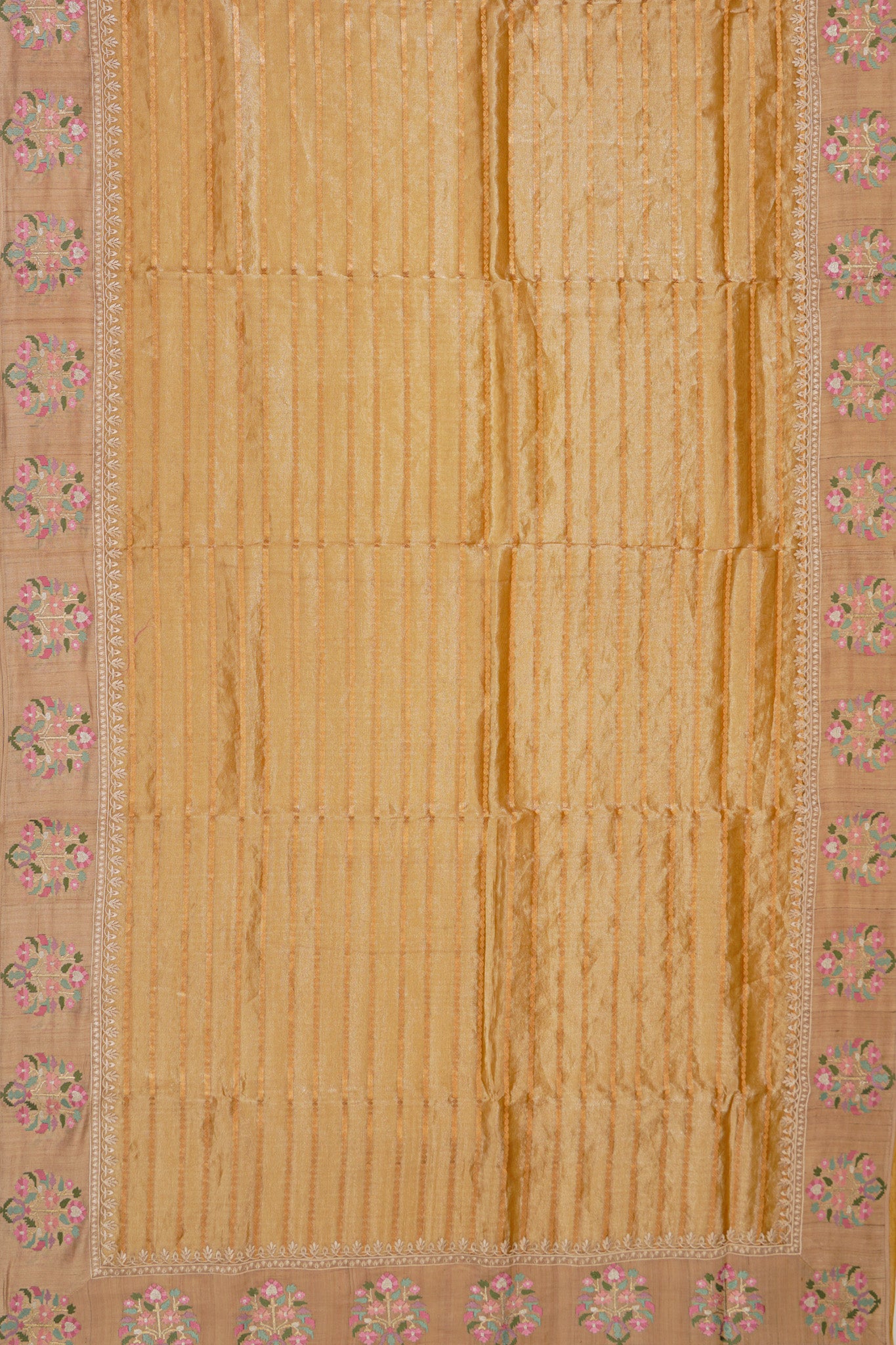 Organza Tissue Lines Cream Saree With Tussar Embroidery Border