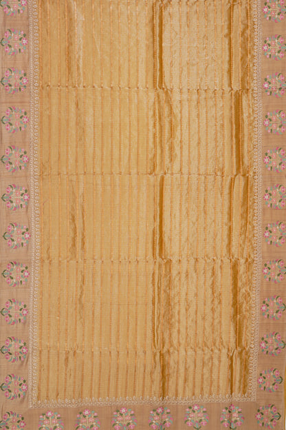 Organza Tissue Lines Cream Saree With Tussar Embroidery Border