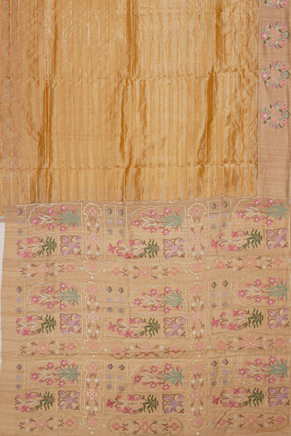Organza Tissue Lines Cream Saree With Tussar Embroidery Border