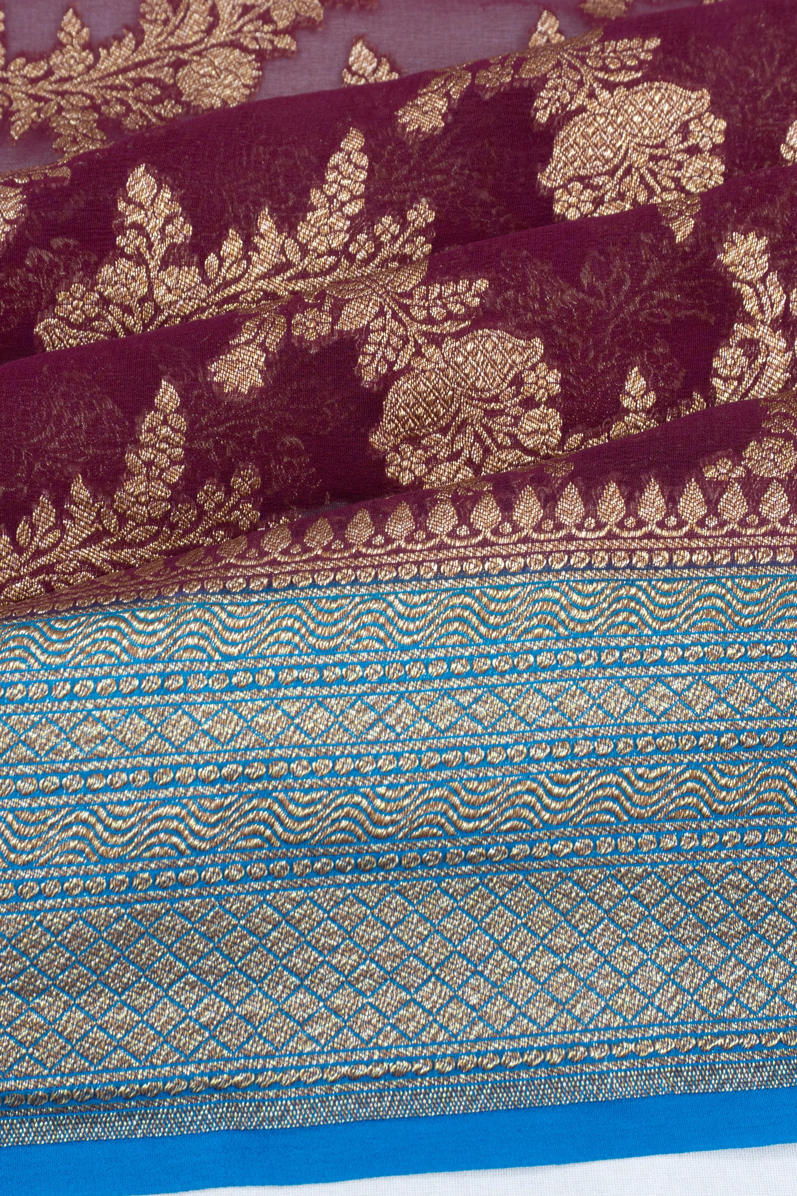 Banarasi Georgette Brocade Burgundy Saree