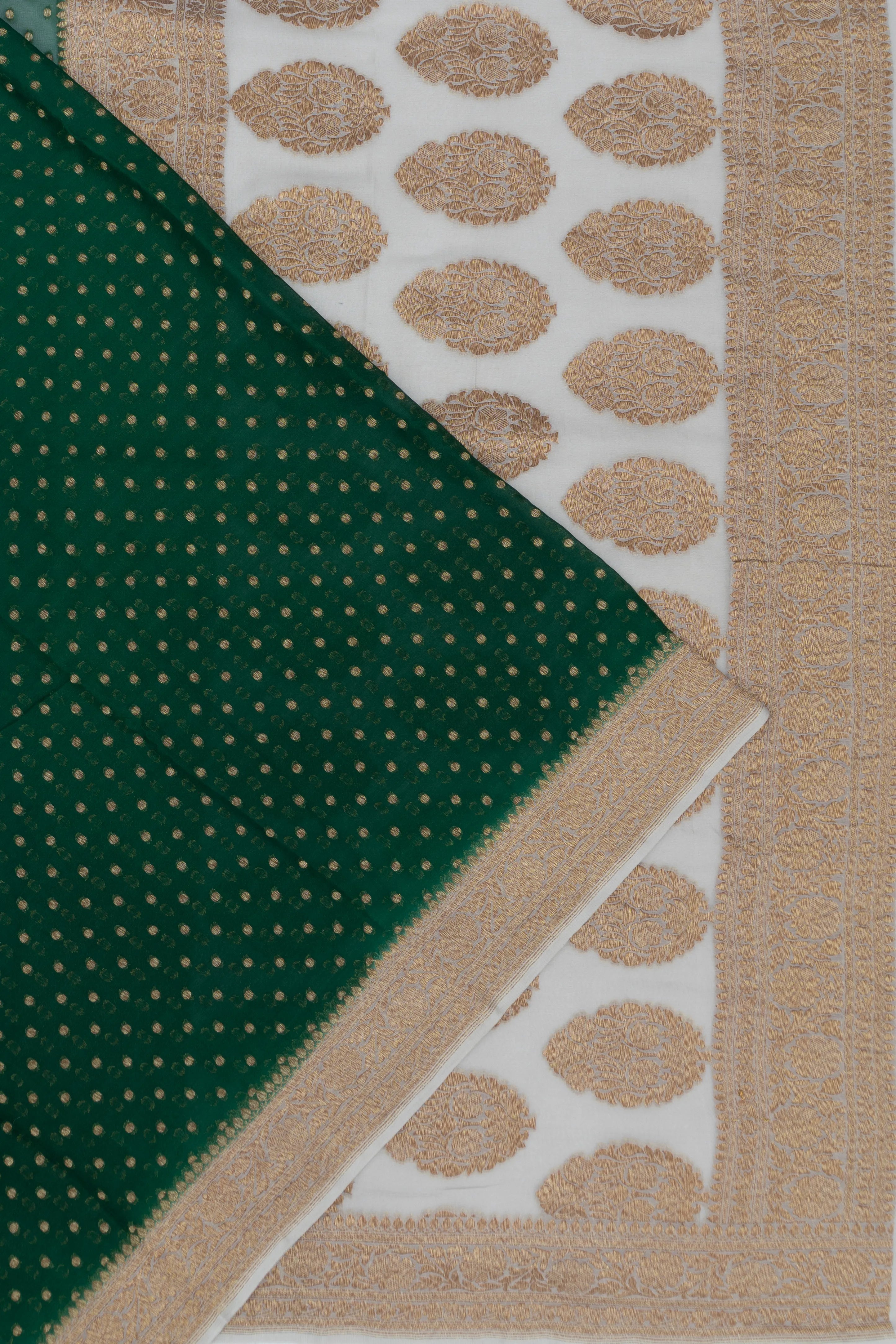 Banarasi Georgette Brocade Dark Green Saree