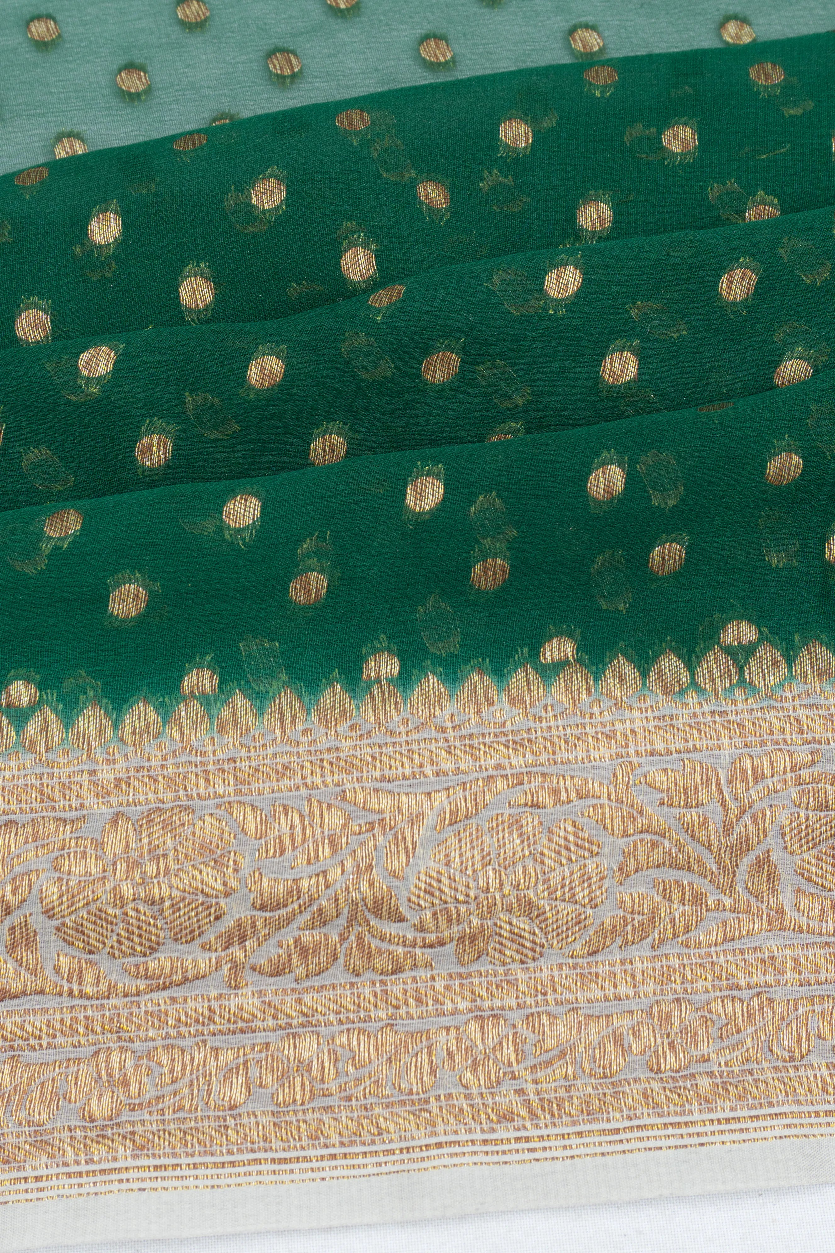 Banarasi Georgette Brocade Dark Green Saree