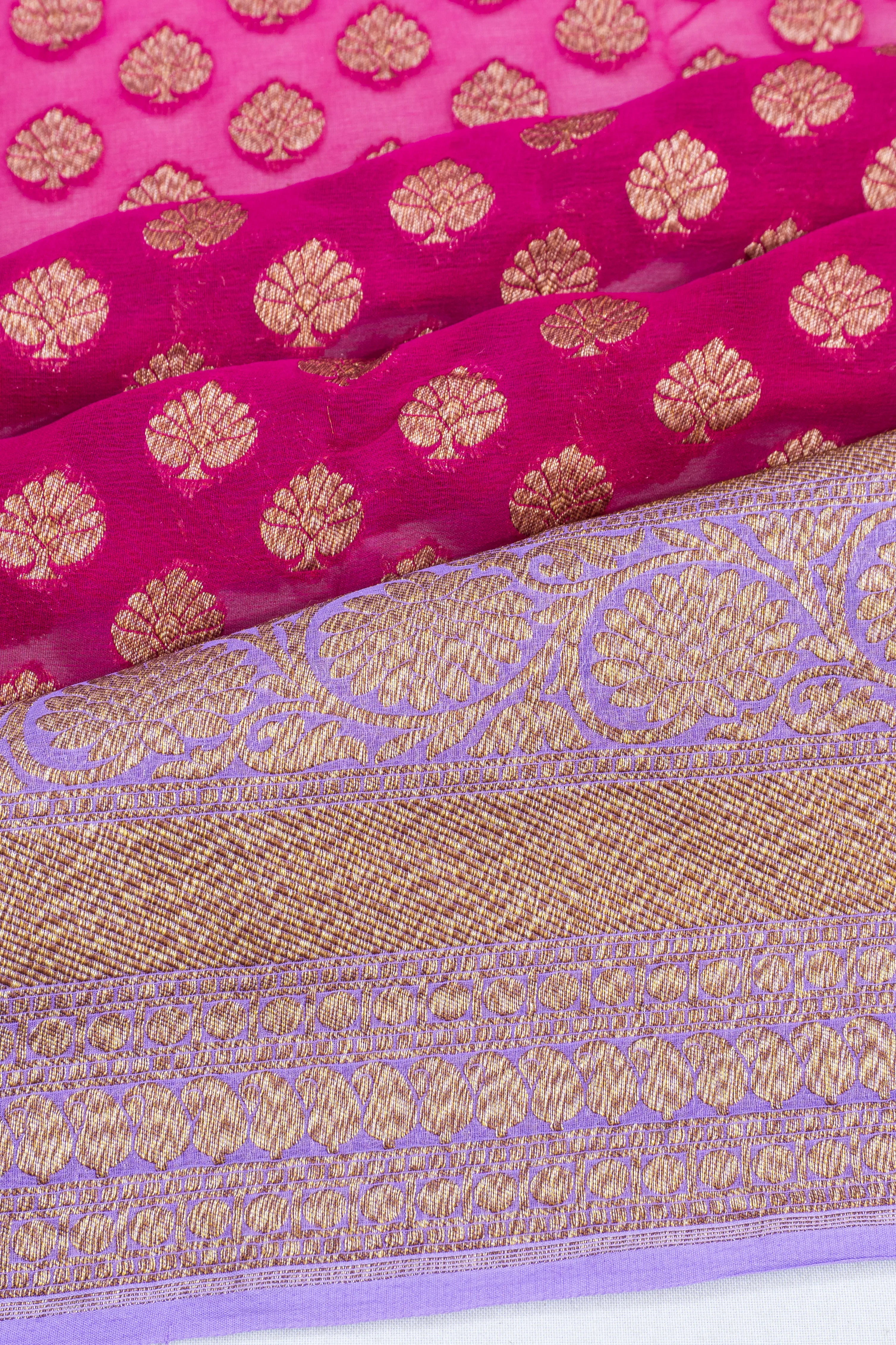 Banarasi Georgette Brocade Rani Pink Saree