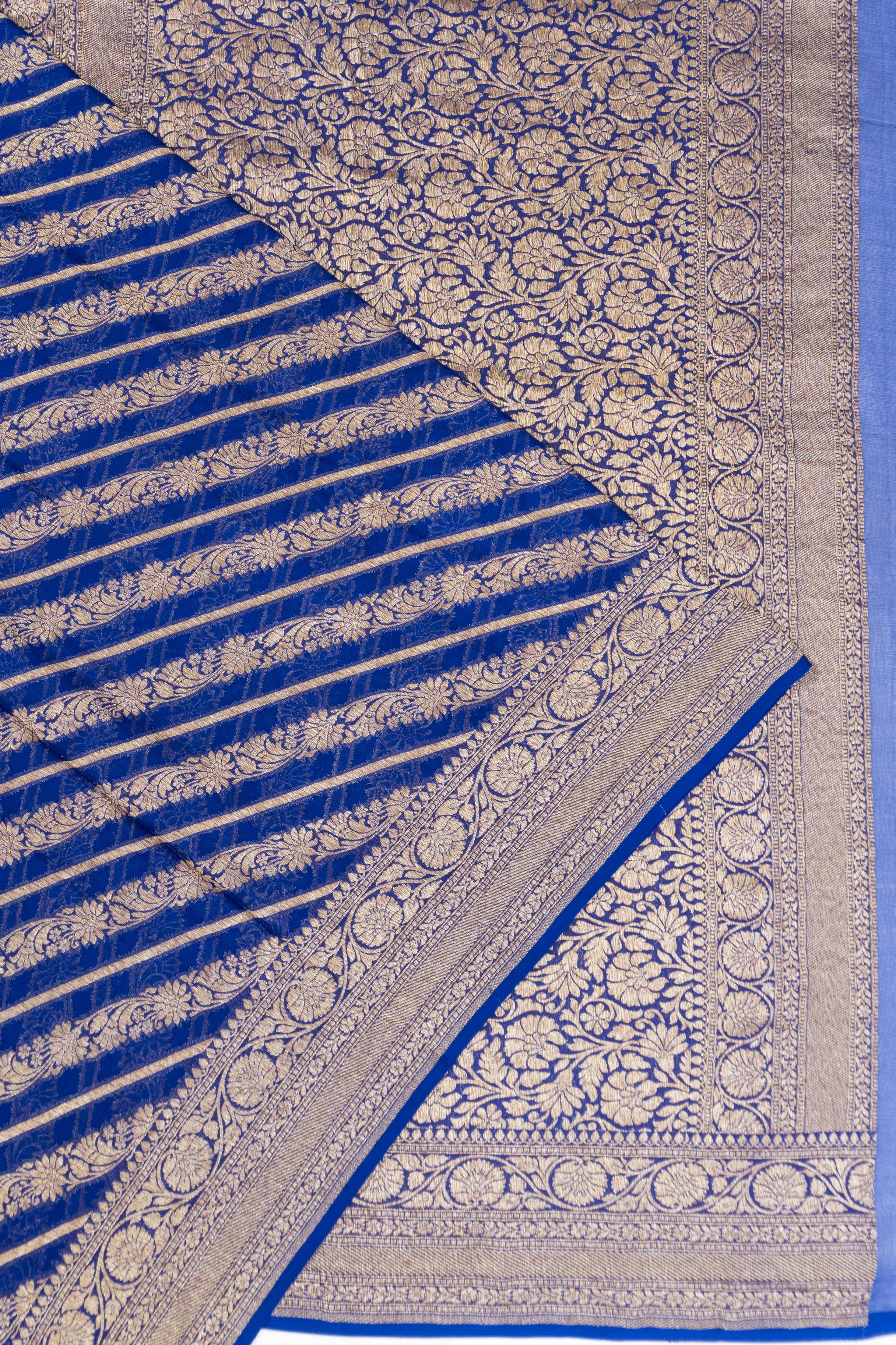 Banarasi Georgette Brocade Royal Blue Saree