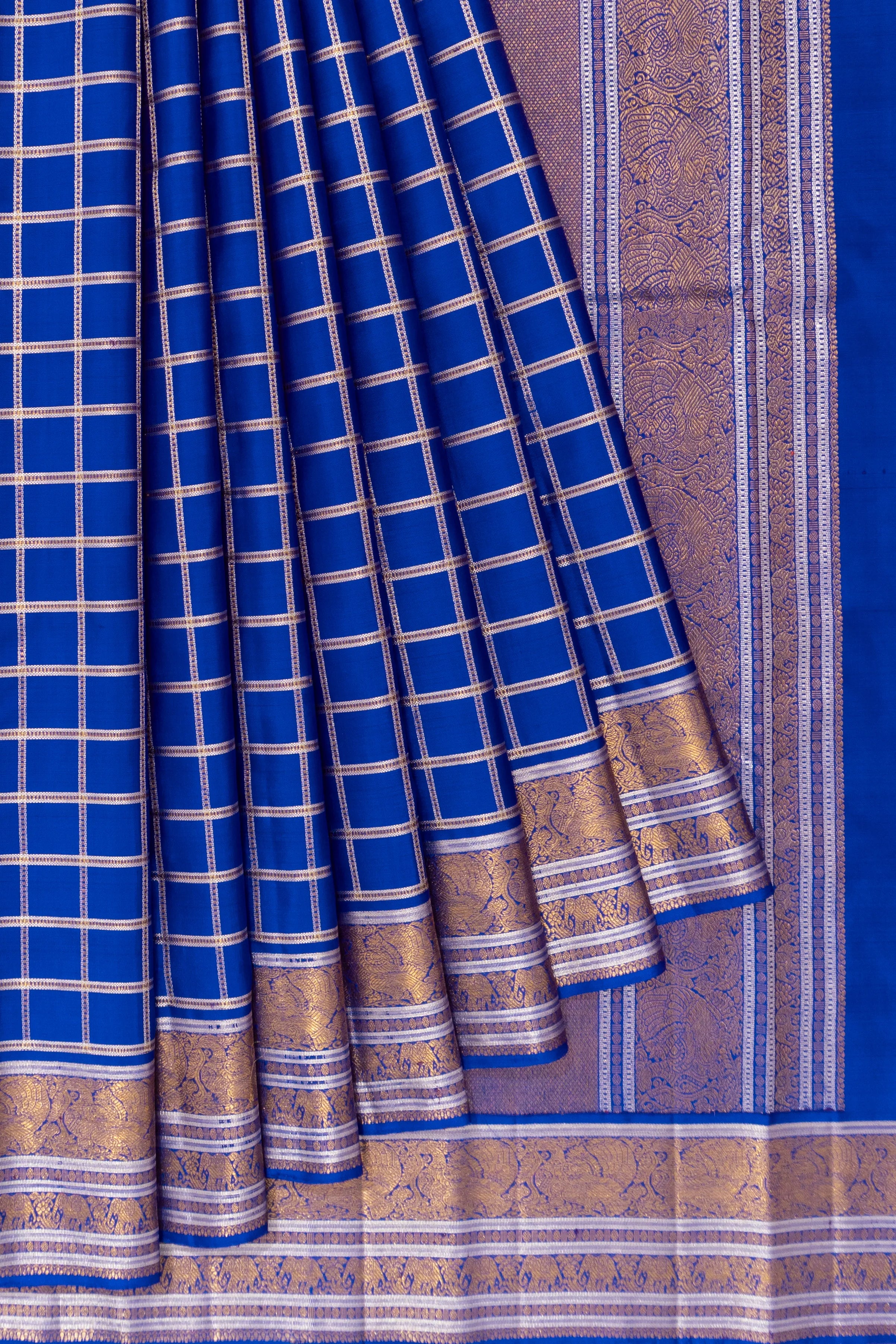 Classic Kanchipuram Silk Checks Royal Blue Saree