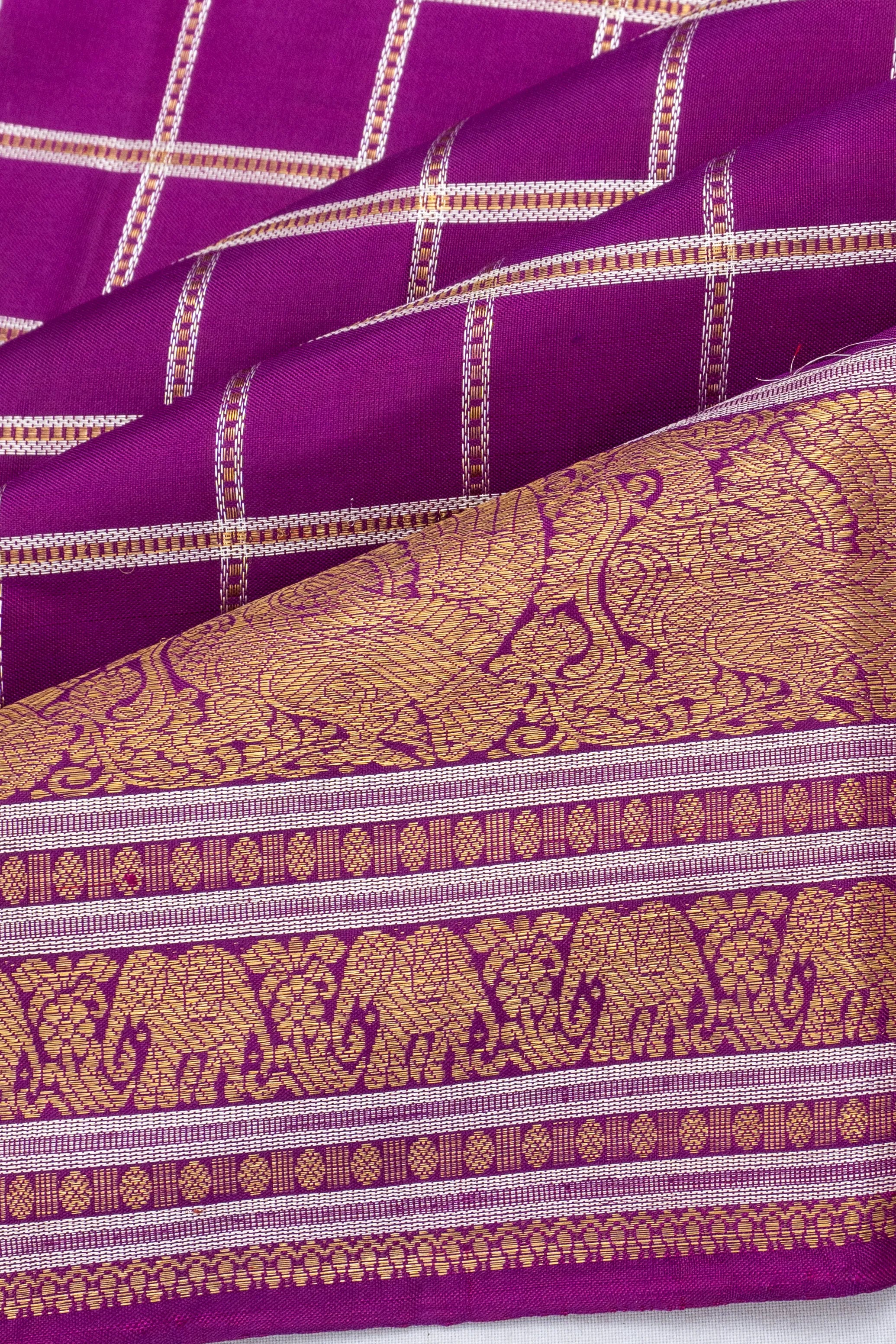 Classic Kanchipuram Silk Checks Purple Saree