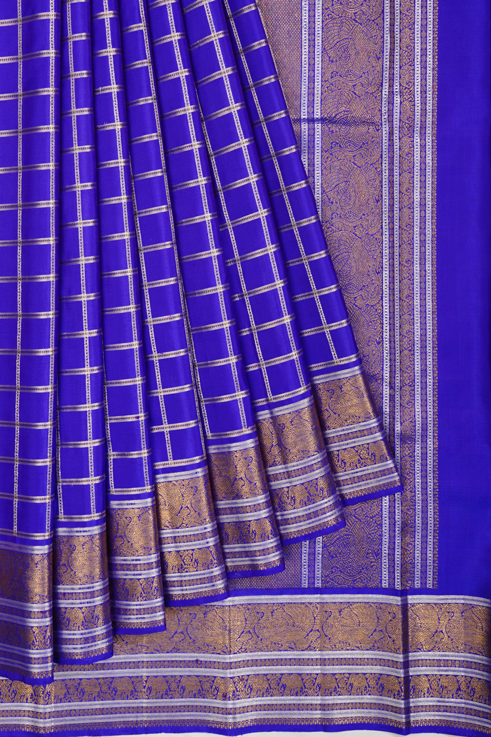 Kanchipuram Silk Checks Blue Saree