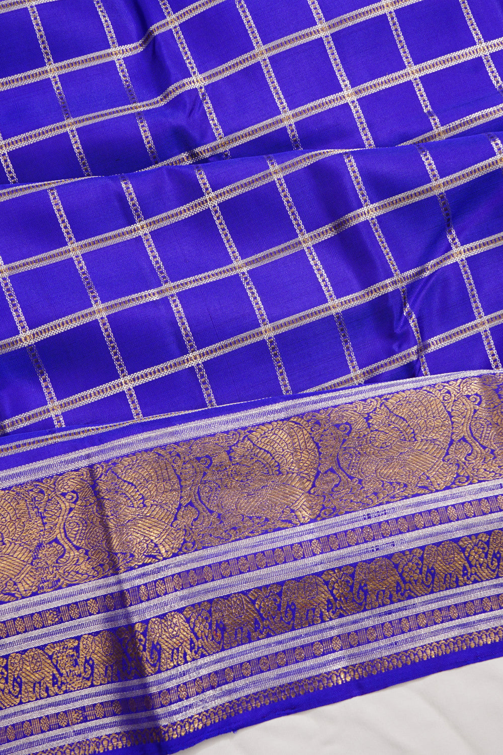 Kanchipuram Silk Checks Blue Saree