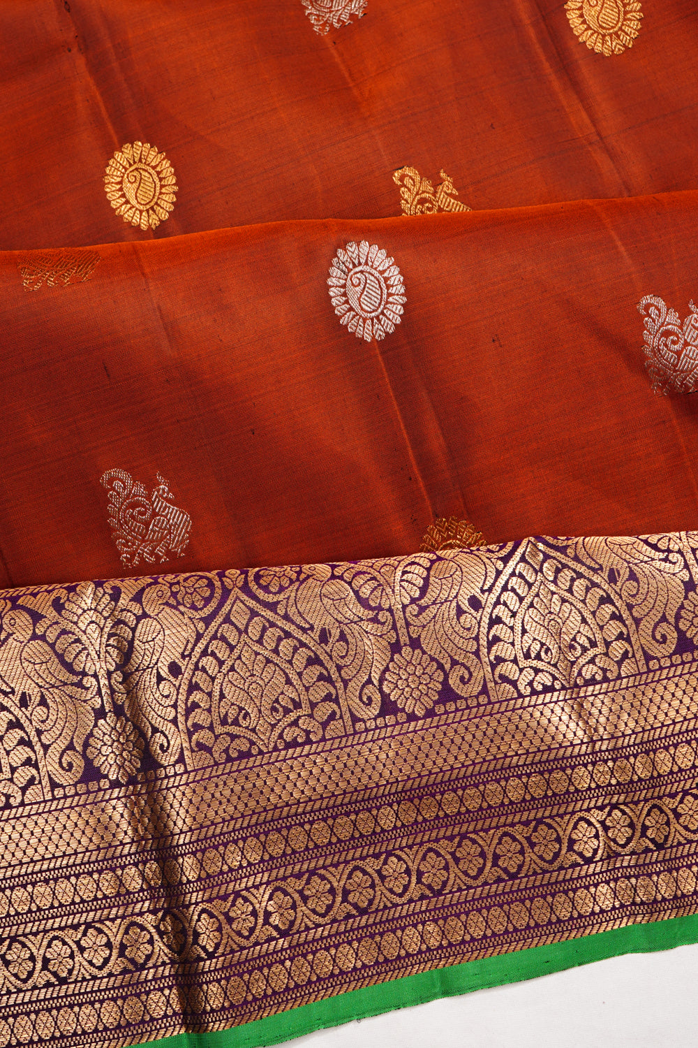 Kanchipuram Silk Butta Rust Orange Saree