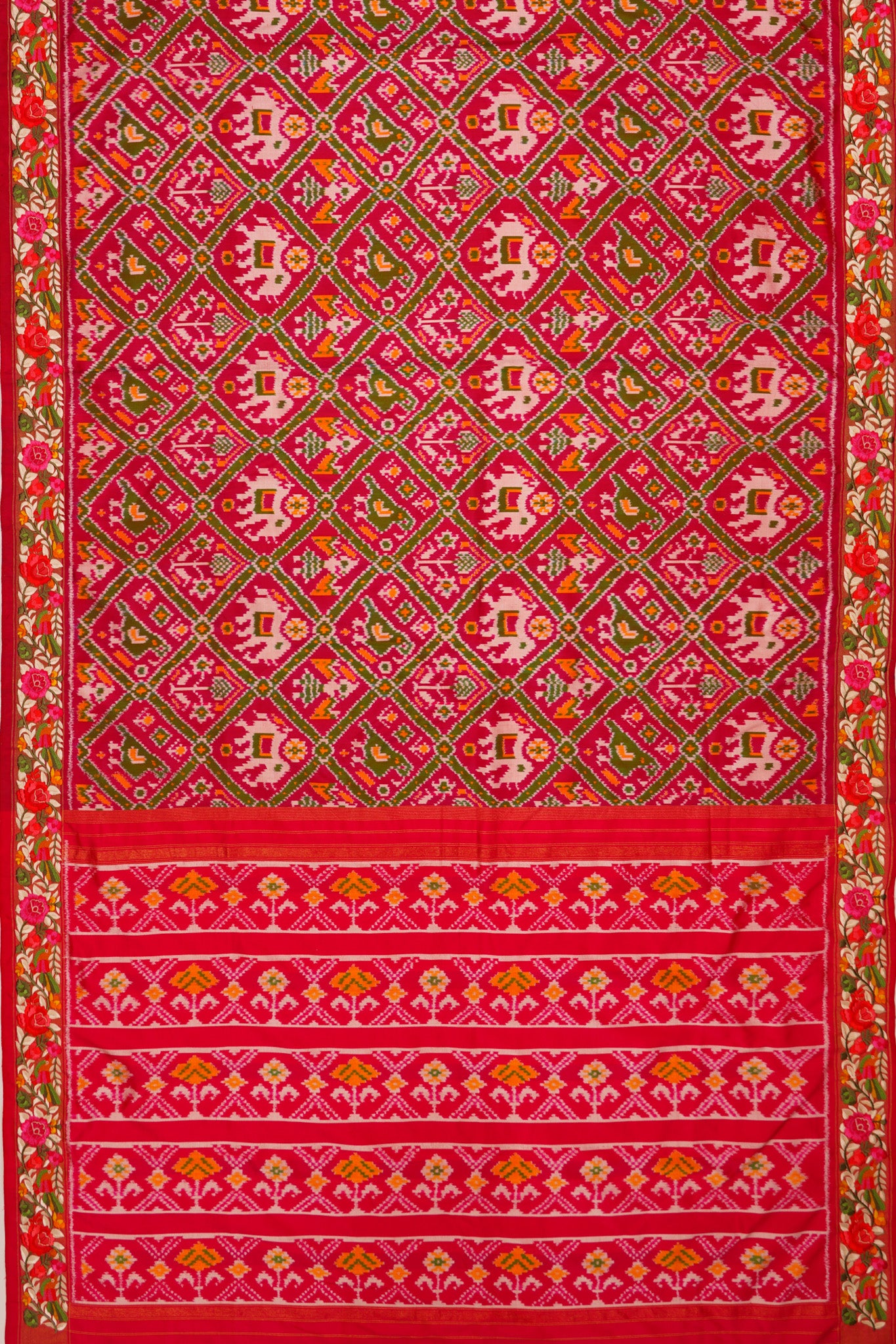 Pochampally Silk Ikat Pink Saree With Embroidery Border