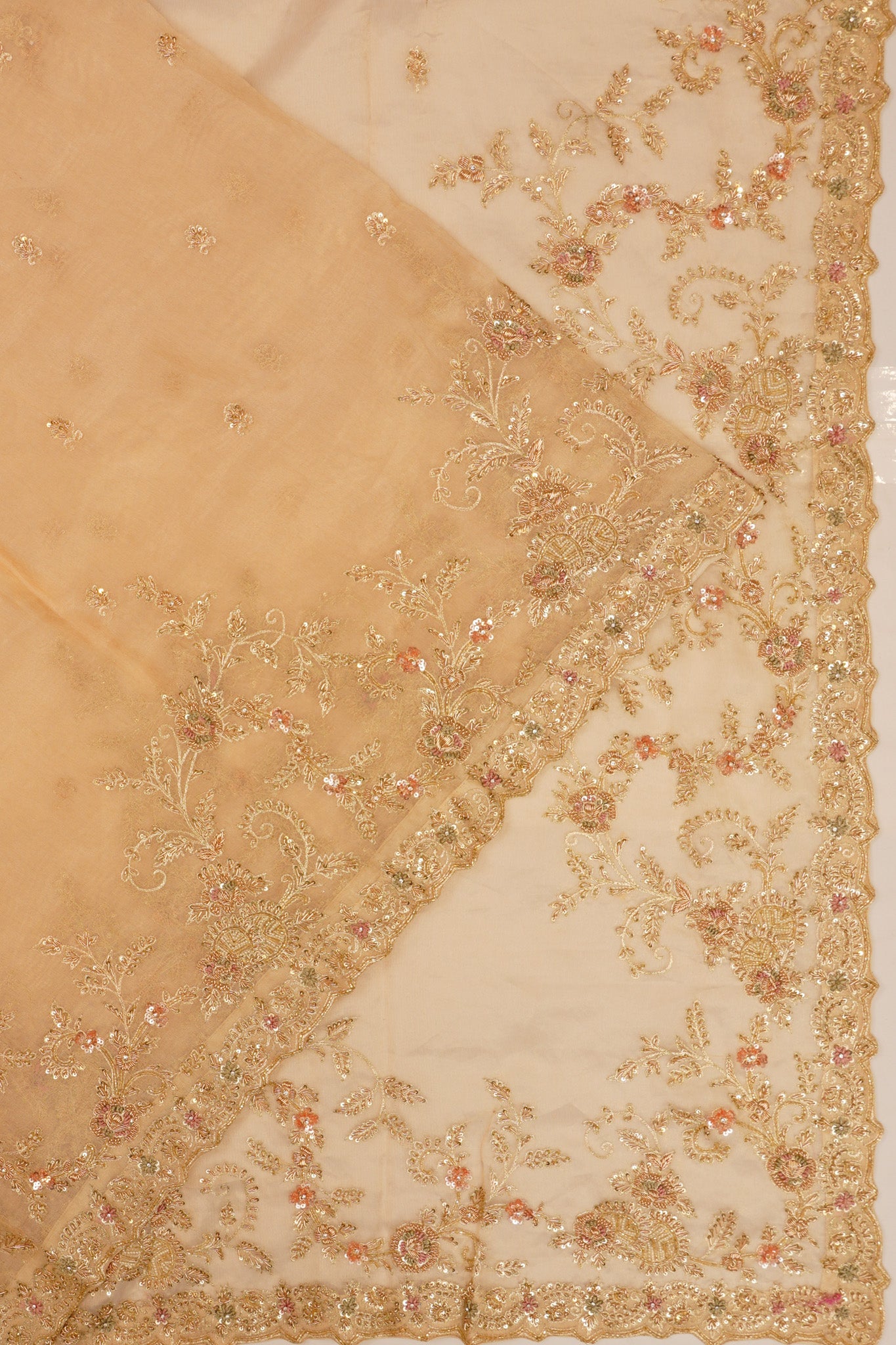 Organza Tissue Embroidey Butta Cream Saree With Sequin Work