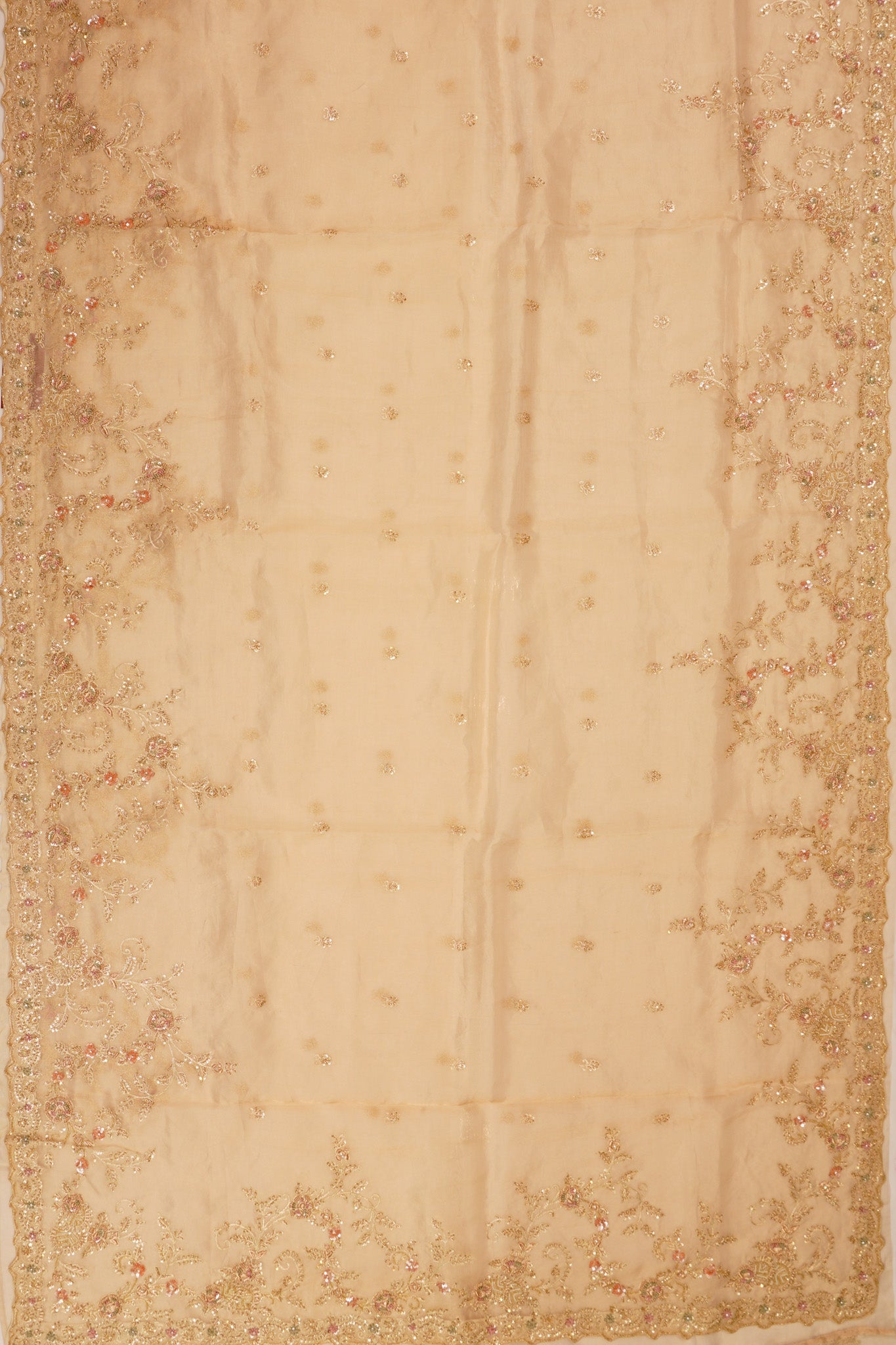 Organza Tissue Embroidey Butta Cream Saree With Sequin Work