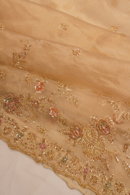 Organza Tissue Embroidey Butta Cream Saree With Sequin Work