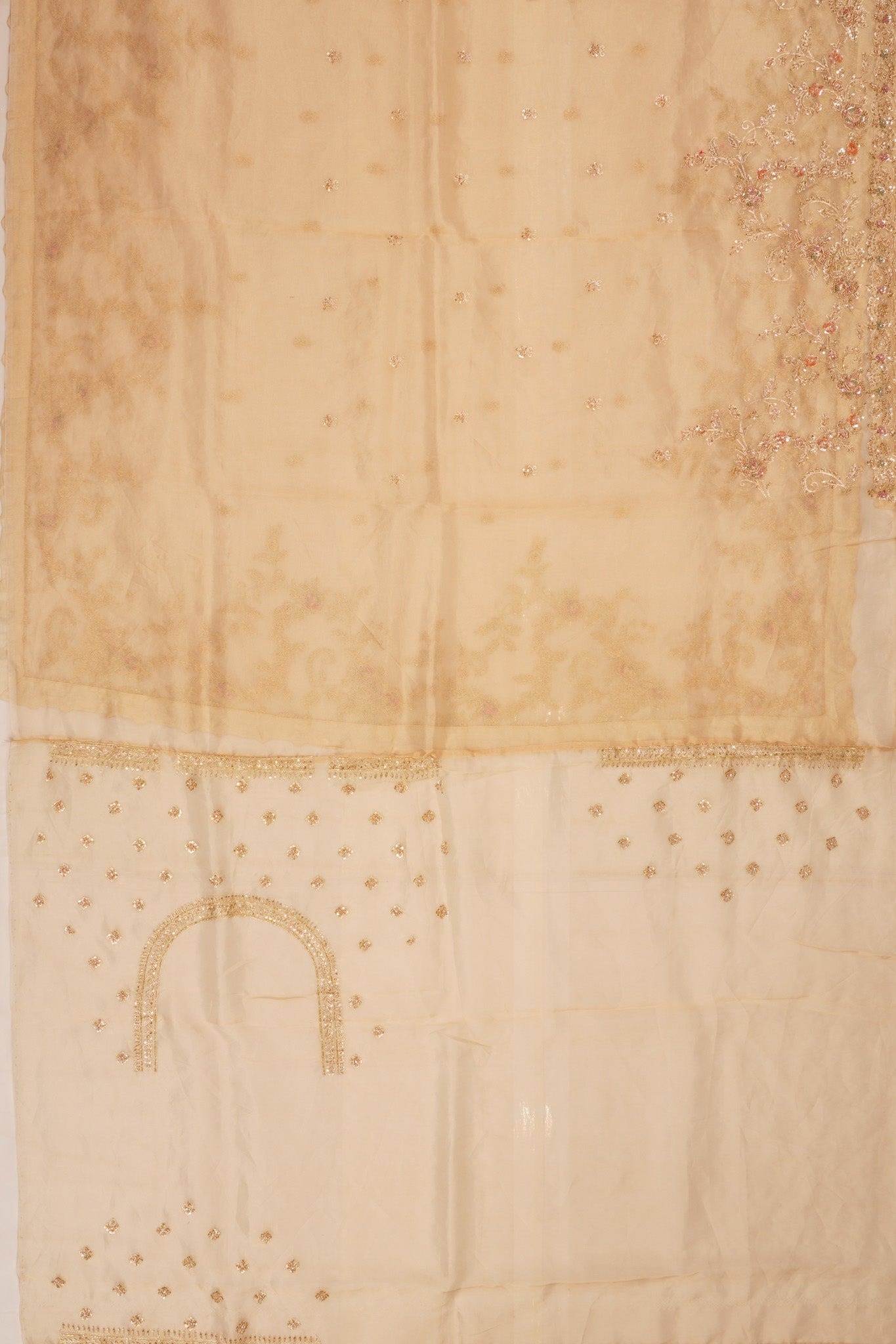 Organza Tissue Embroidey Butta Cream Saree With Sequin Work
