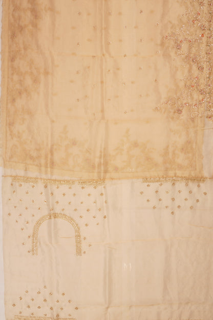Organza Tissue Embroidey Butta Cream Saree With Sequin Work