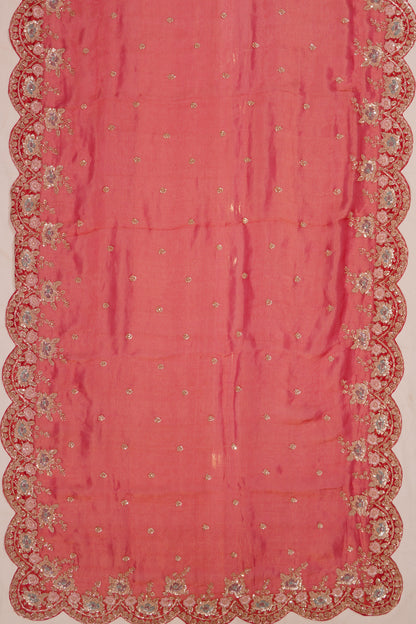 Organza Tissue Embroidey Butta Red Saree With Sequin Work Scallop Border