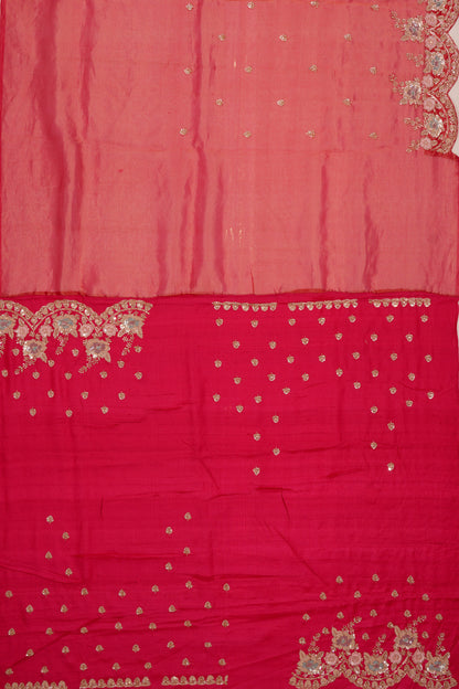 Organza Tissue Embroidey Butta Red Saree With Sequin Work Scallop Border