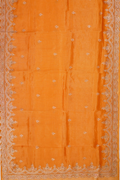 Organza Tissue Embroidey Butta Mustrad Yellow Saree With Sequin Work Scallop Border
