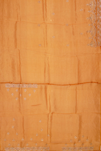 Organza Tissue Embroidey Butta Mustrad Yellow Saree With Sequin Work Scallop Border