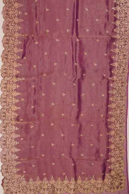 Organza Tissue Embroidey Butta Violet Saree With Sequin Work Scallop Border