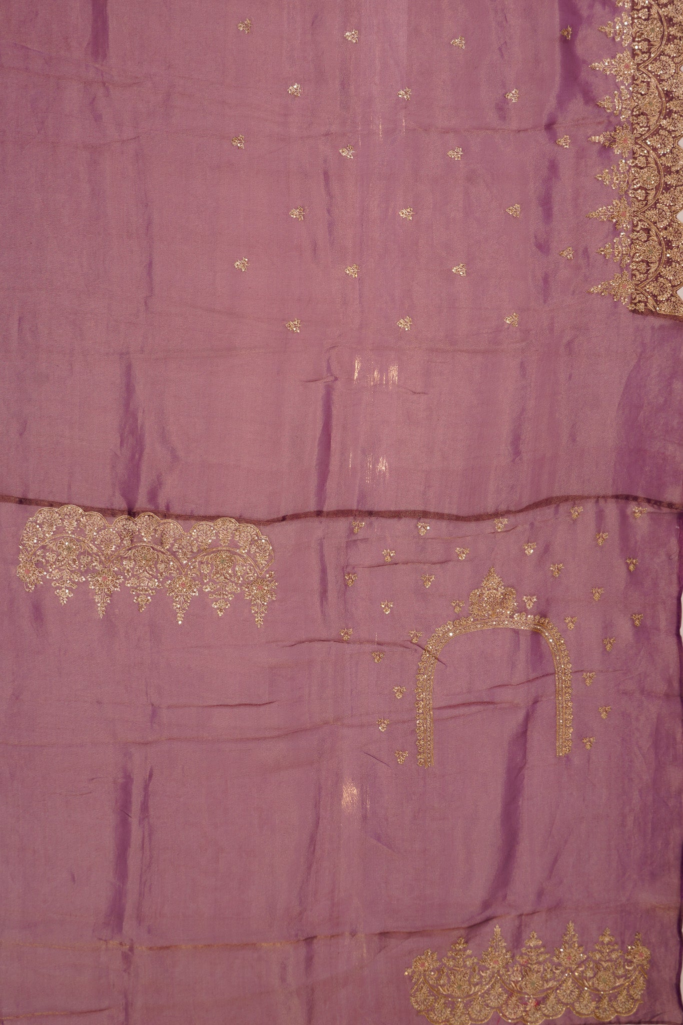 Organza Tissue Embroidey Butta Violet Saree With Sequin Work Scallop Border