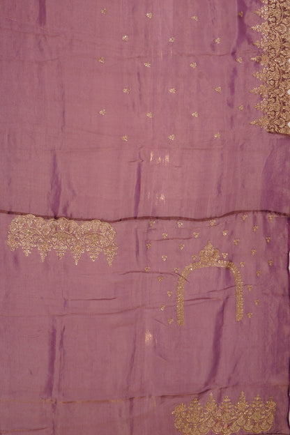 Organza Tissue Embroidey Butta Violet Saree With Sequin Work Scallop Border